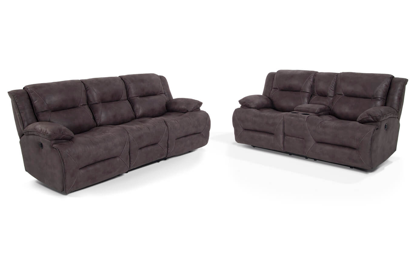 Jennings Reclining Sofa Console Loveseat Bob S Gallery Slider Image 1