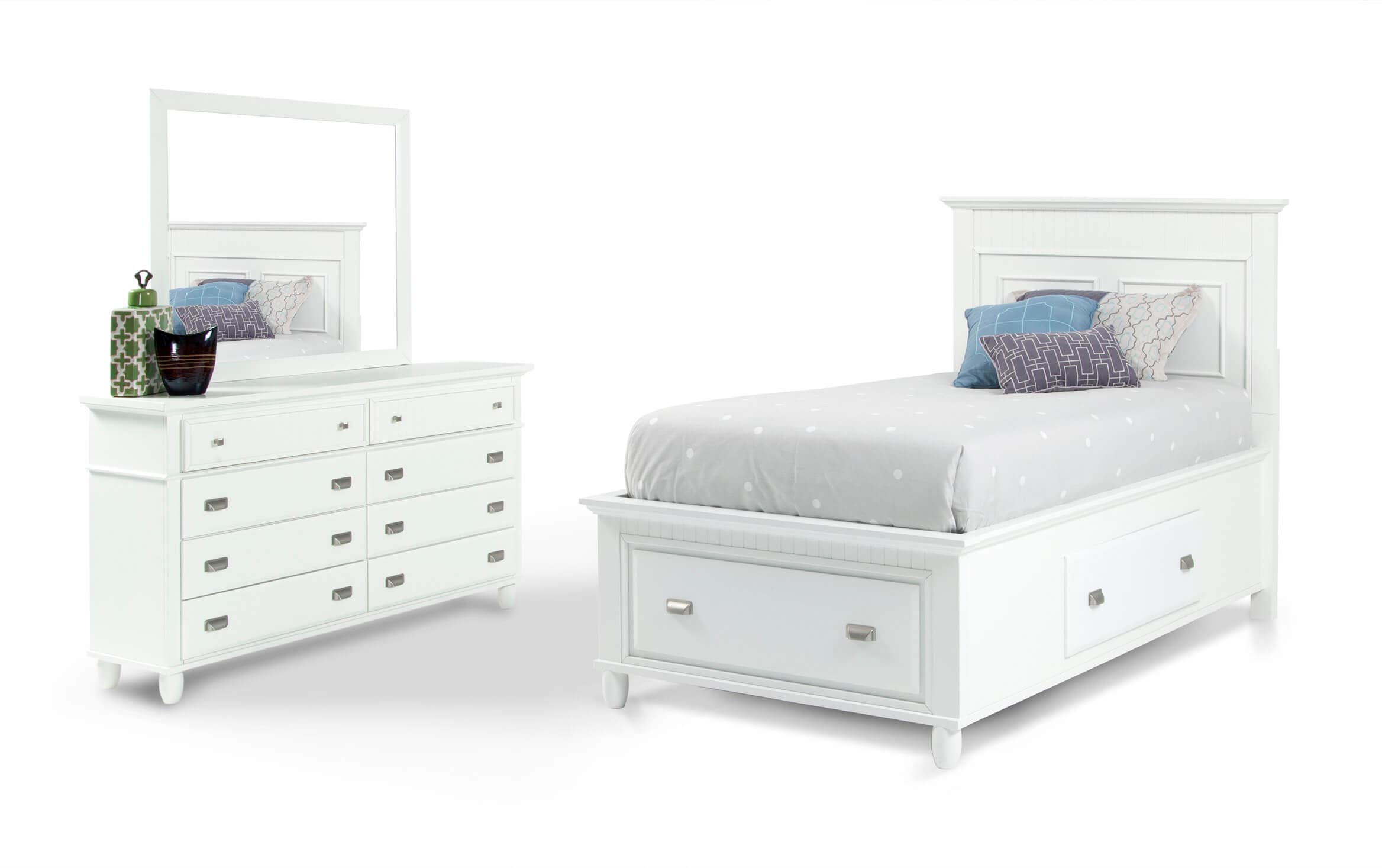 Spencer Storage Twin White Bedroom Set, Full Twin Bed Set