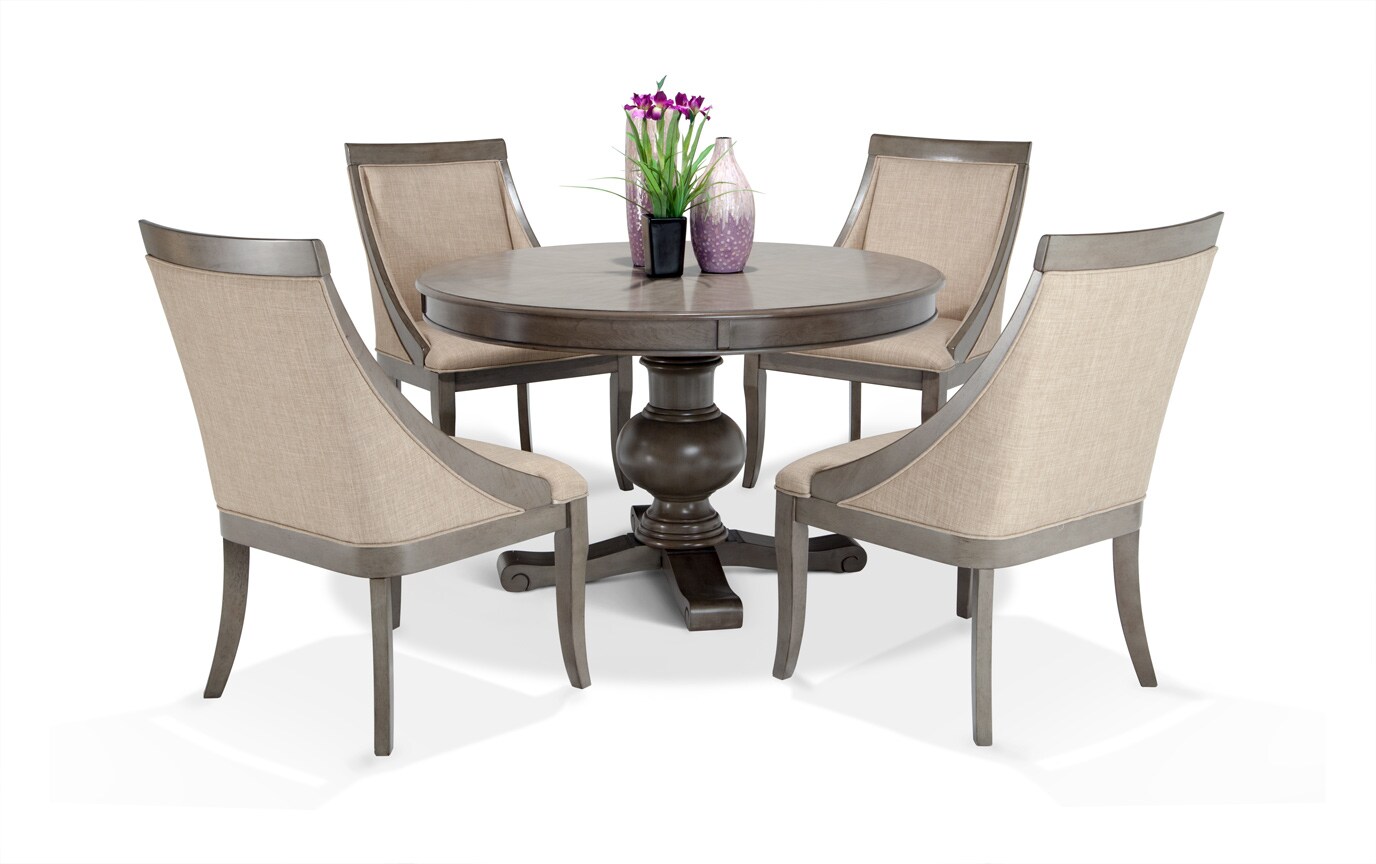 Gatsby Round Gray 5 Piece Dining Set With Swoop Chairs Bobs Com Gallery Slider Image 1