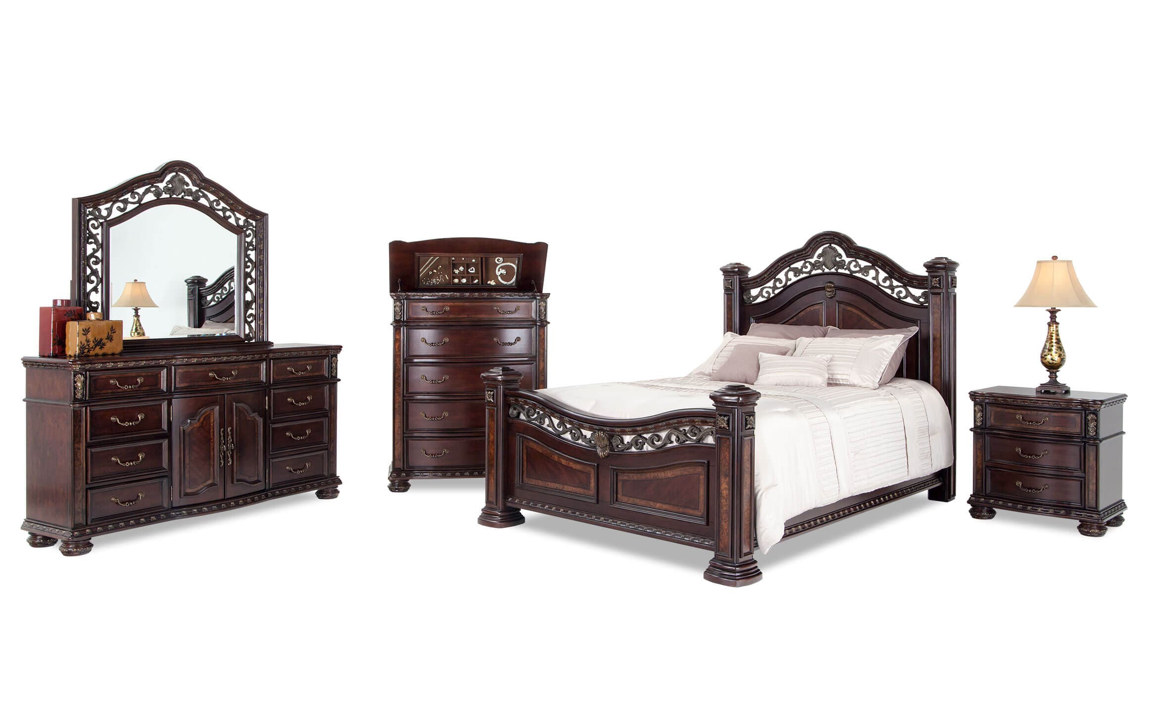 Grand Manor Queen Bedroom Set Bob S, King Size Bed Sets Bobs Furniture