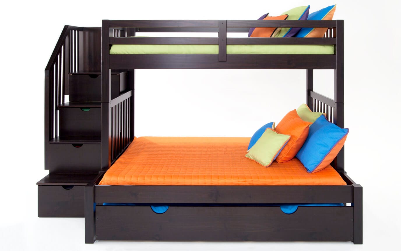 Keystone Stairway Twin Full Espresso Bunk Bed With Storage Trundle Gallery Slider Image 1