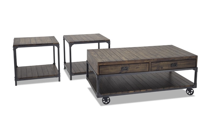 Rivet Coffee Table Set Bob S Furniture Rivet Coffee Table Set