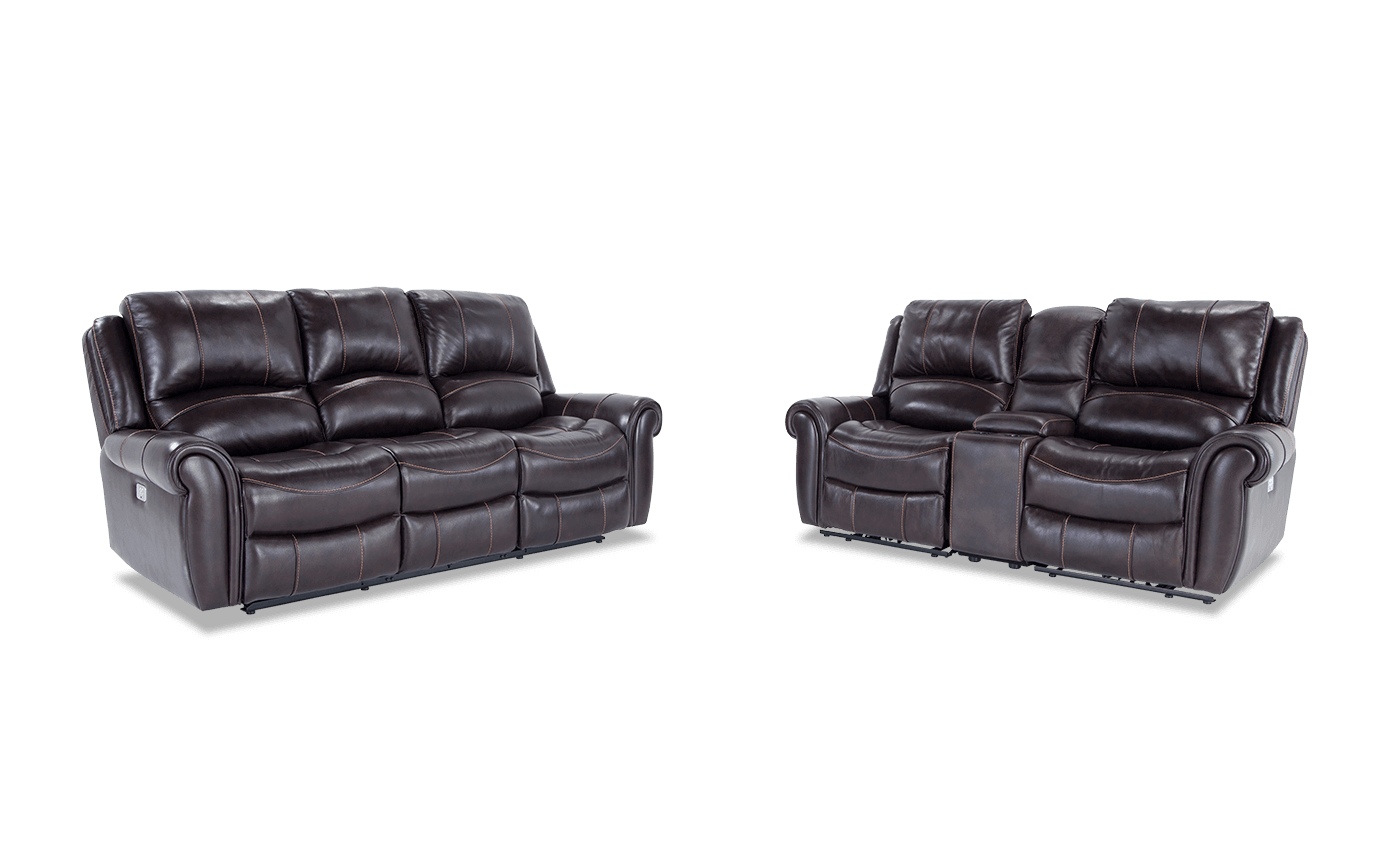Bennett Leather Power Reclining Sofa Console Loveseat Bobs Com