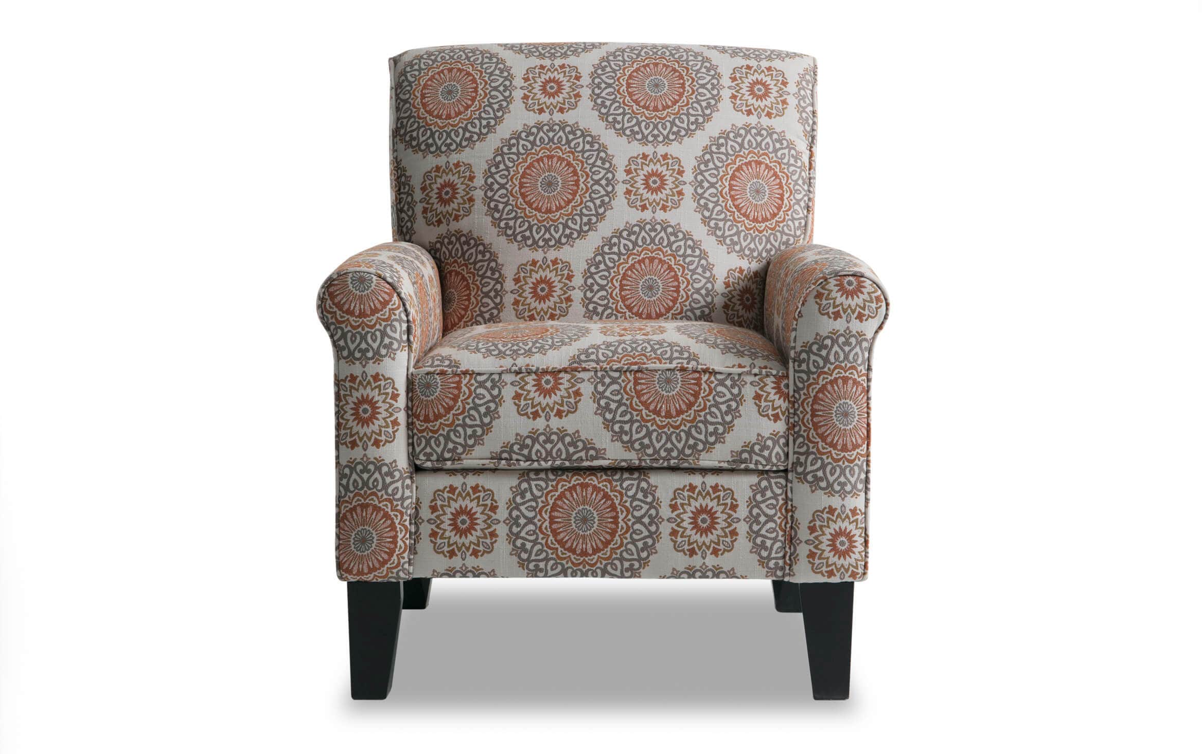 beige accent chair with grey sofa