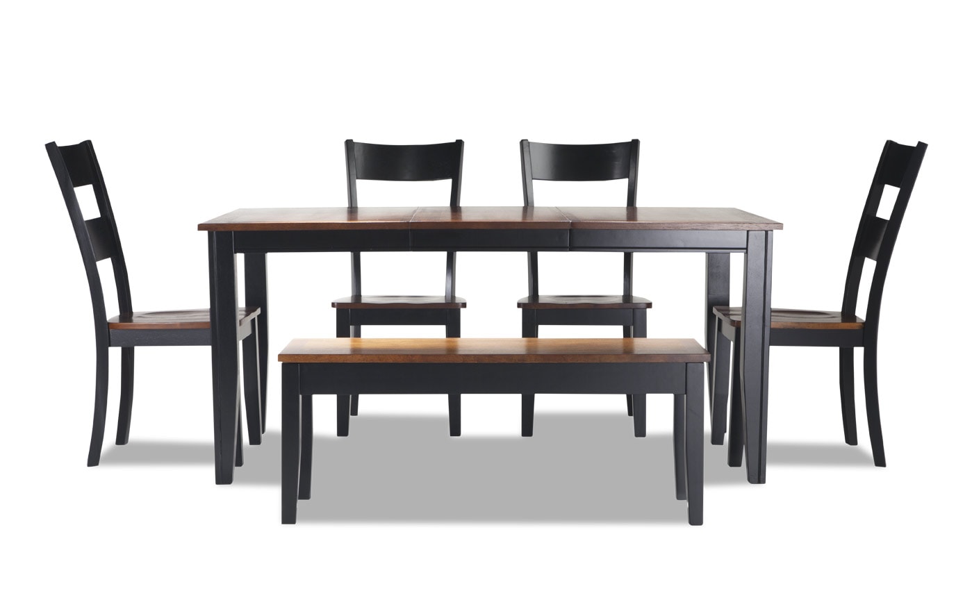 Blake Cherry & Black 6 Piece Dining Set with Storage Bench