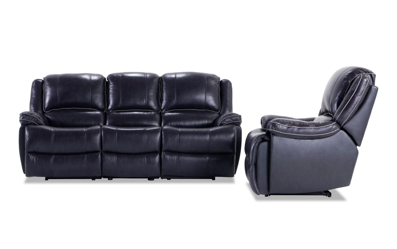 Phoenix Reclining Black Leather Sofa And Recliner Bob S Gallery Slider Image 1