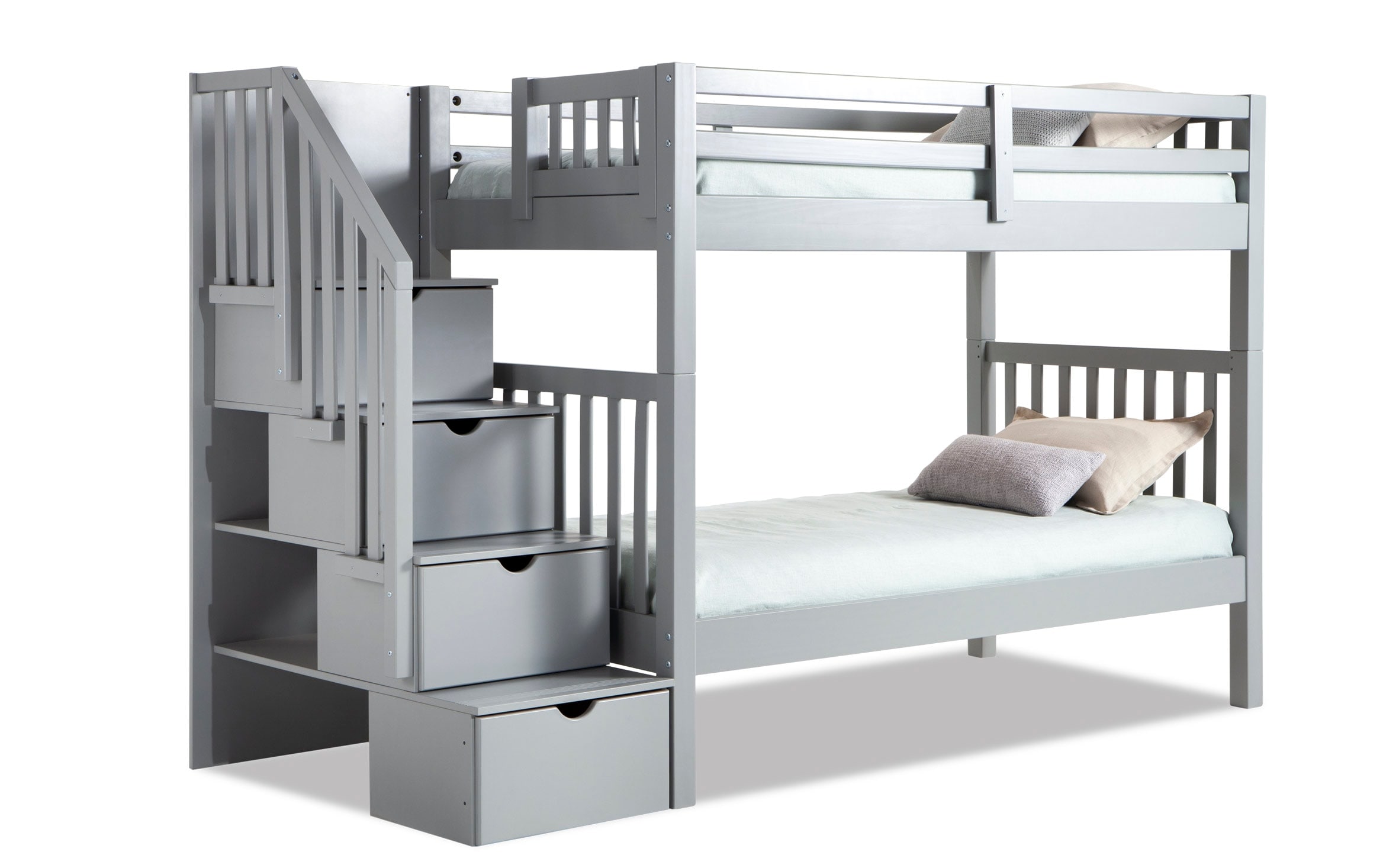 Keystone Twin Gray Stairway Bunk Bed, Keystone Gray Stairway Bunk Bed With Storage Trundle Unit