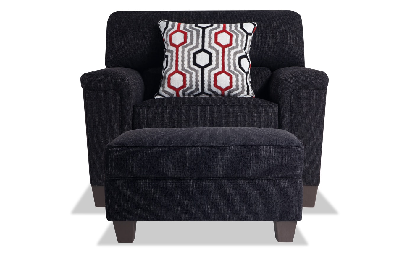 Calvin Onyx Black Sofa, Chair & Storage Ottoman