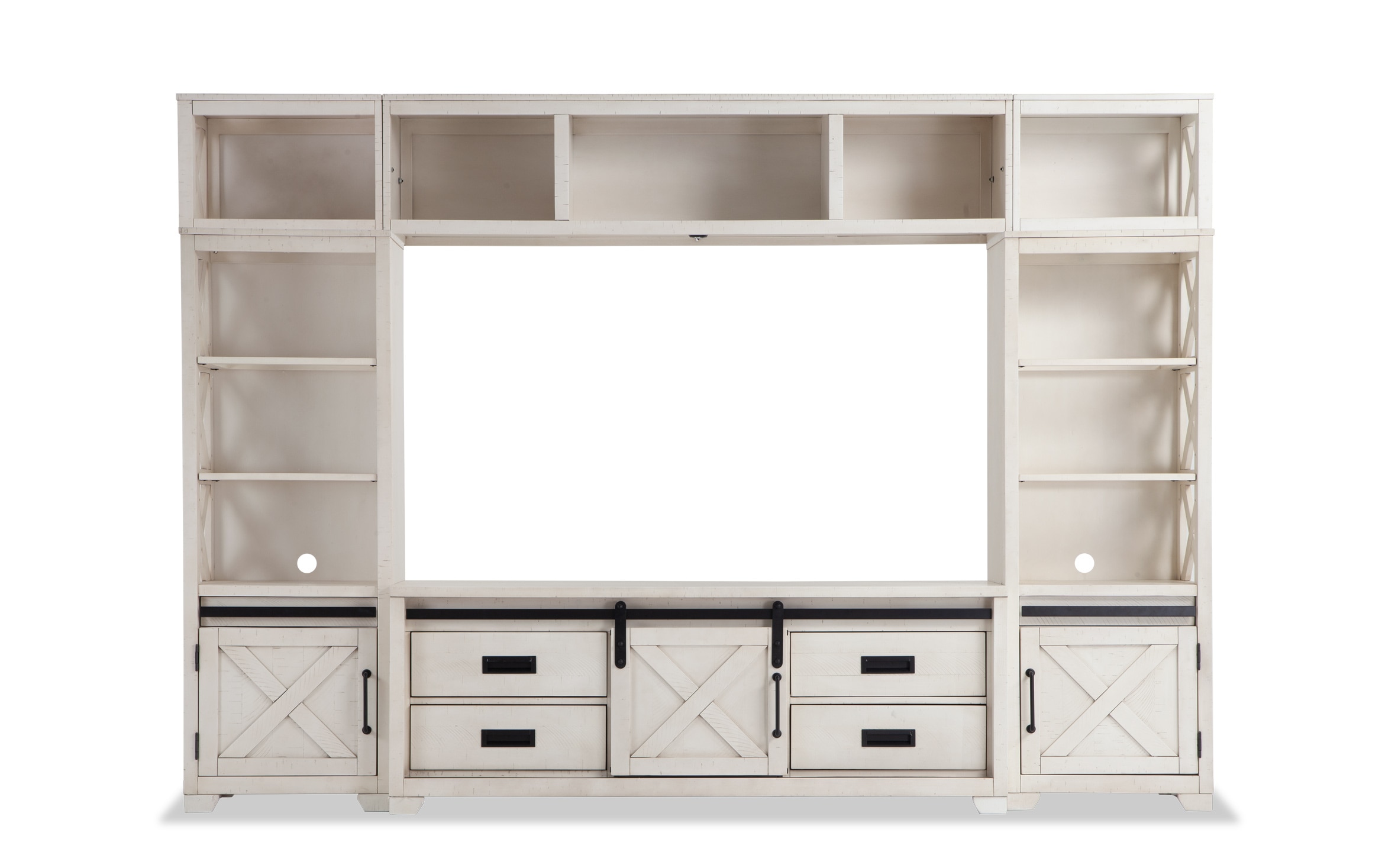 Montana White 4 Pc Wall Unit W 65 Tv Console Bob S Discount Furniture