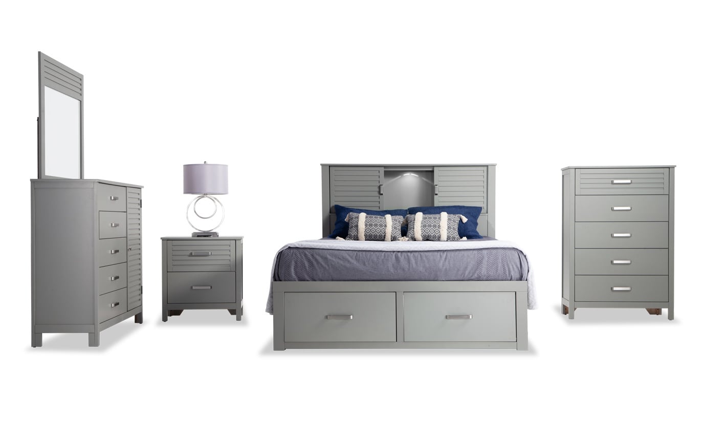 Dalton Queen Gray Storage Bedroom Set Bobs Com Gallery Slider Image 1