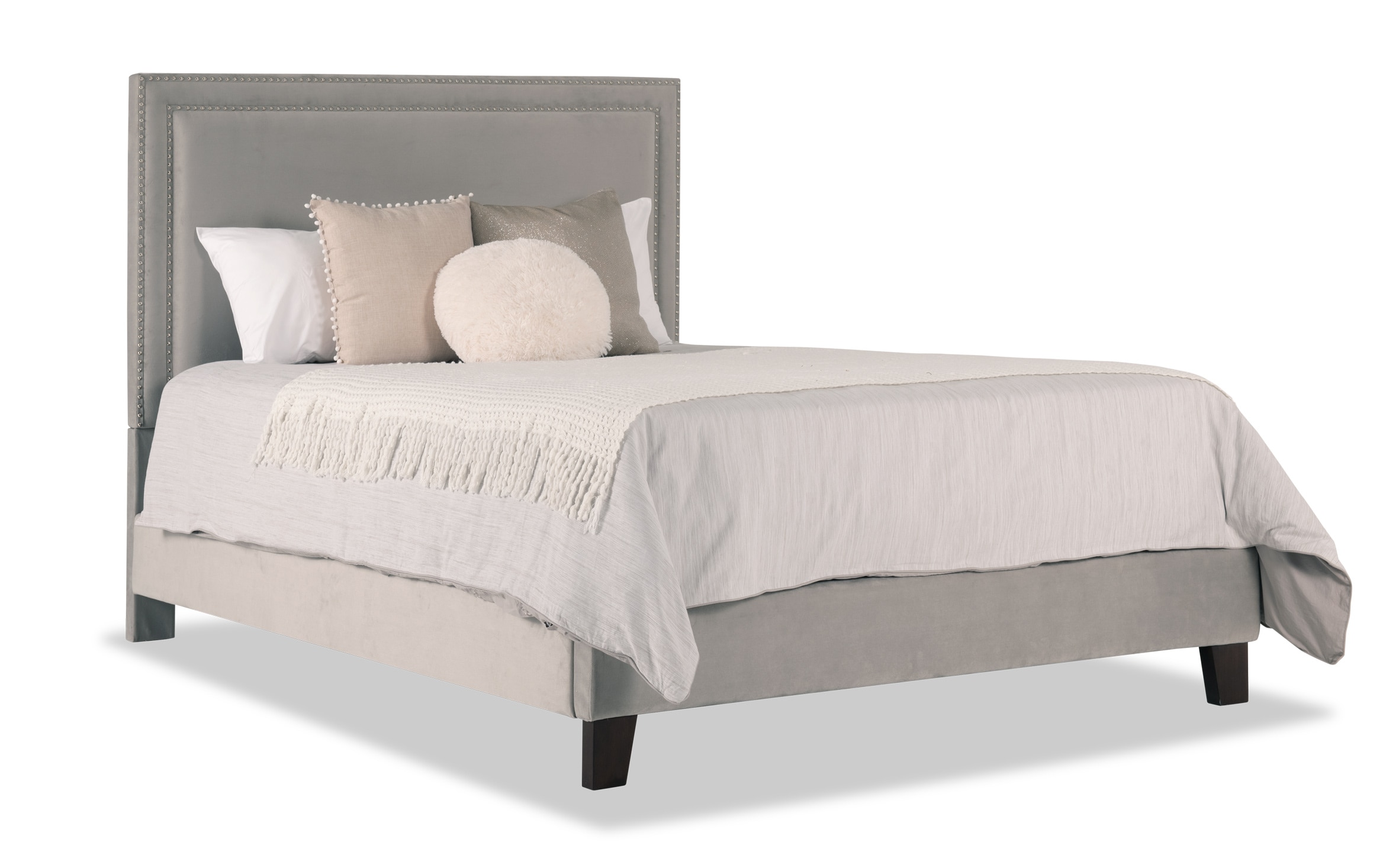 tremont full gray upholstered bed