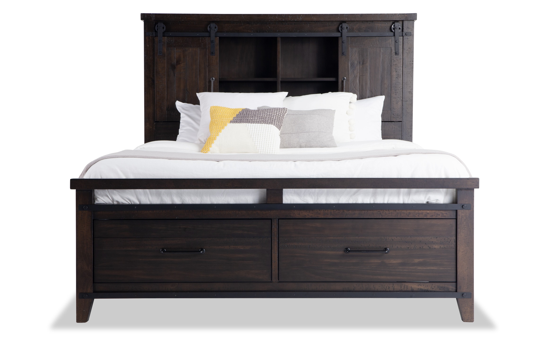 Montana Queen Brown Bookcase Storage, California King Bed Frame With Storage And Bookcase Headboard