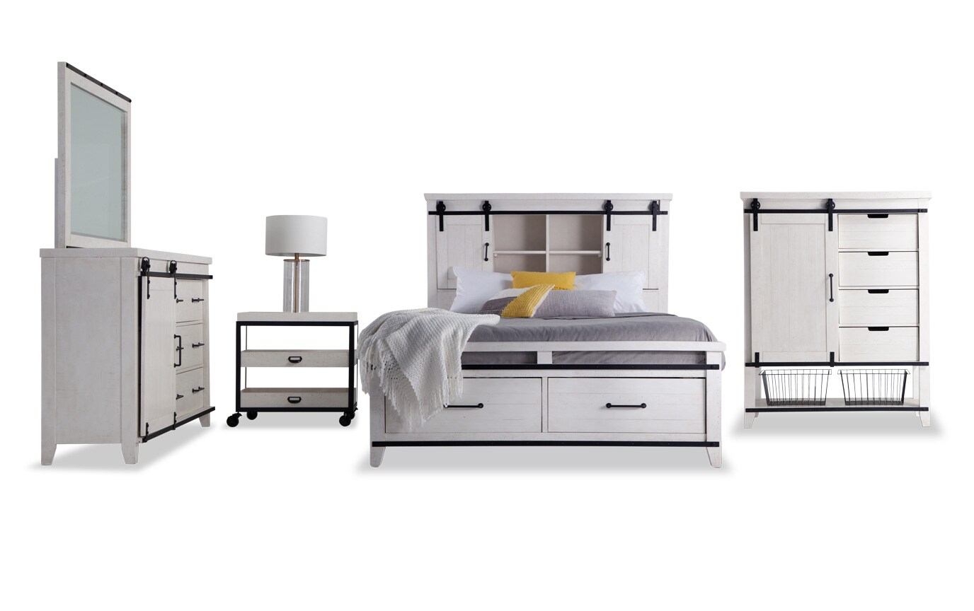 Montana Queen White Bookcase Storage Bedroom Set Bobs Com Gallery Slider Image 1