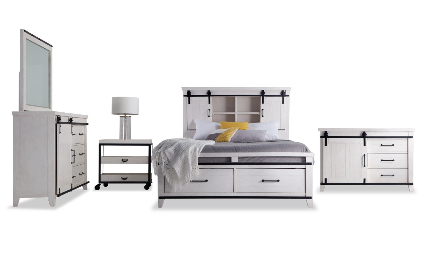 Montana Queen White Bookcase Storage Bedroom Set Bobs Com Gallery Slider Image 1