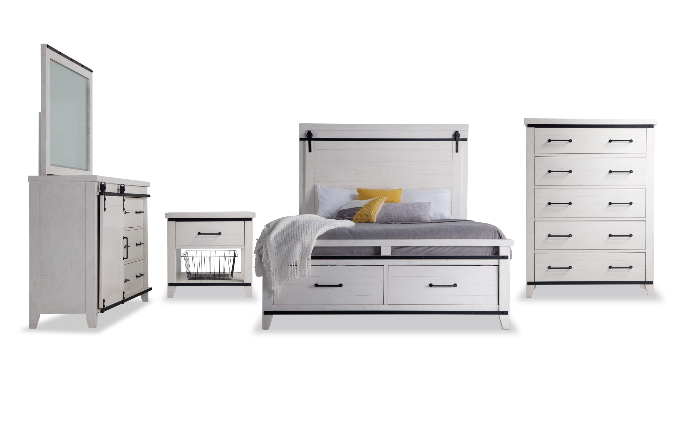 Montana Queen White Storage Bedroom Set, Bobs Furniture Bookcase Headboard