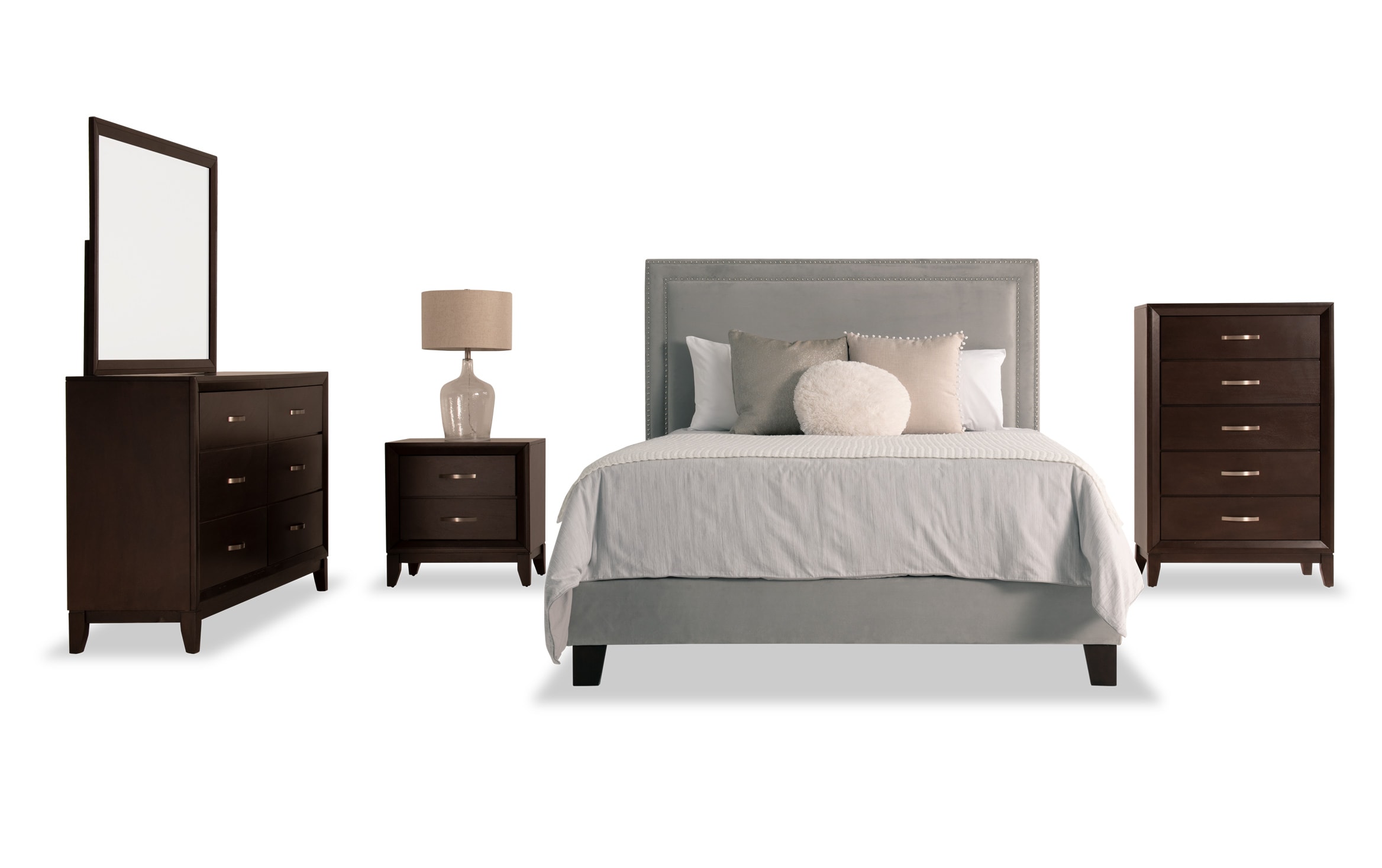 Grey Tufted Bedroom Set - Silver Orchid Beaudet Glam Grey 5 Piece