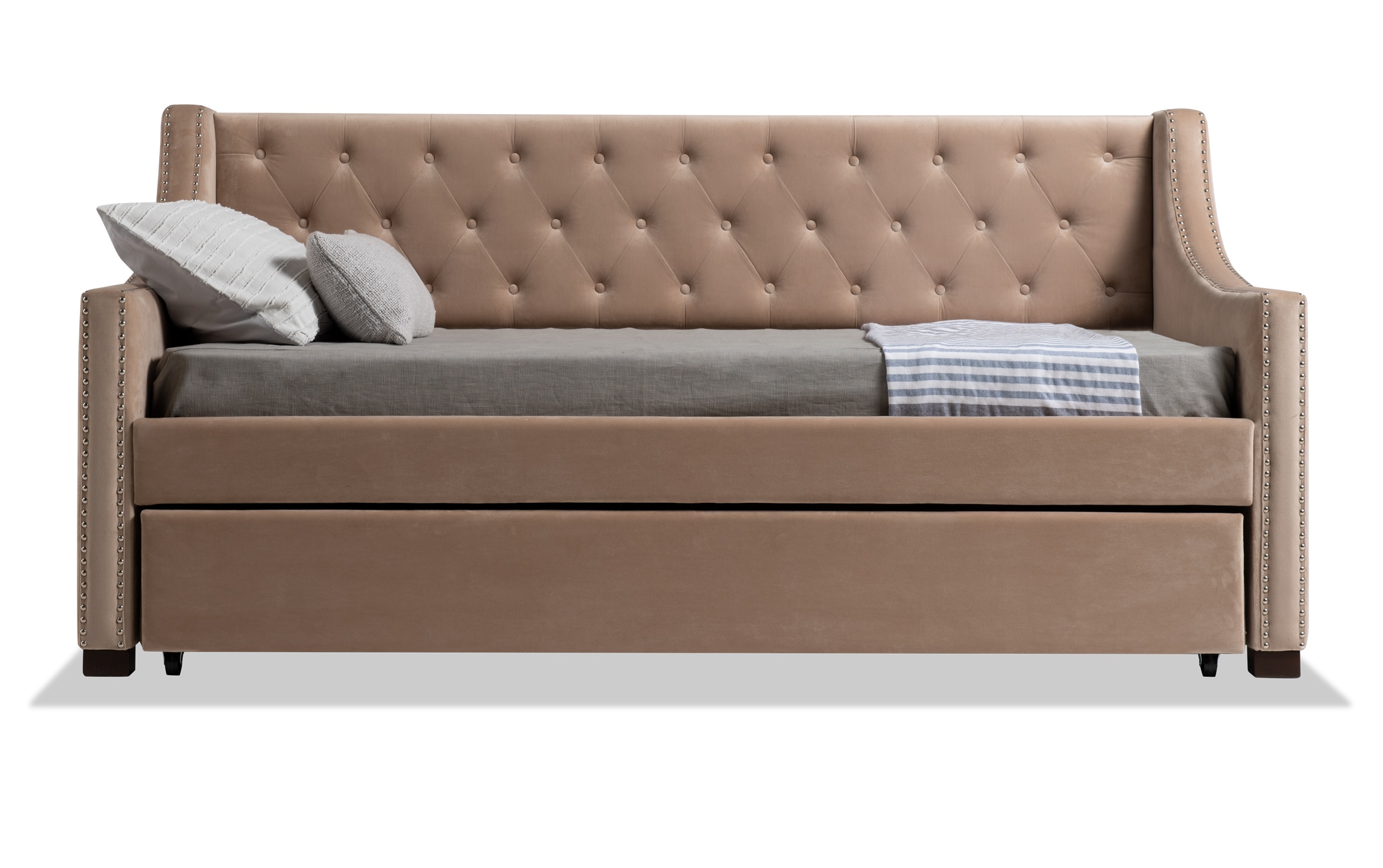 Chloe Twin Beige Upholstered Daybed With Twin Trundle Bobs Com