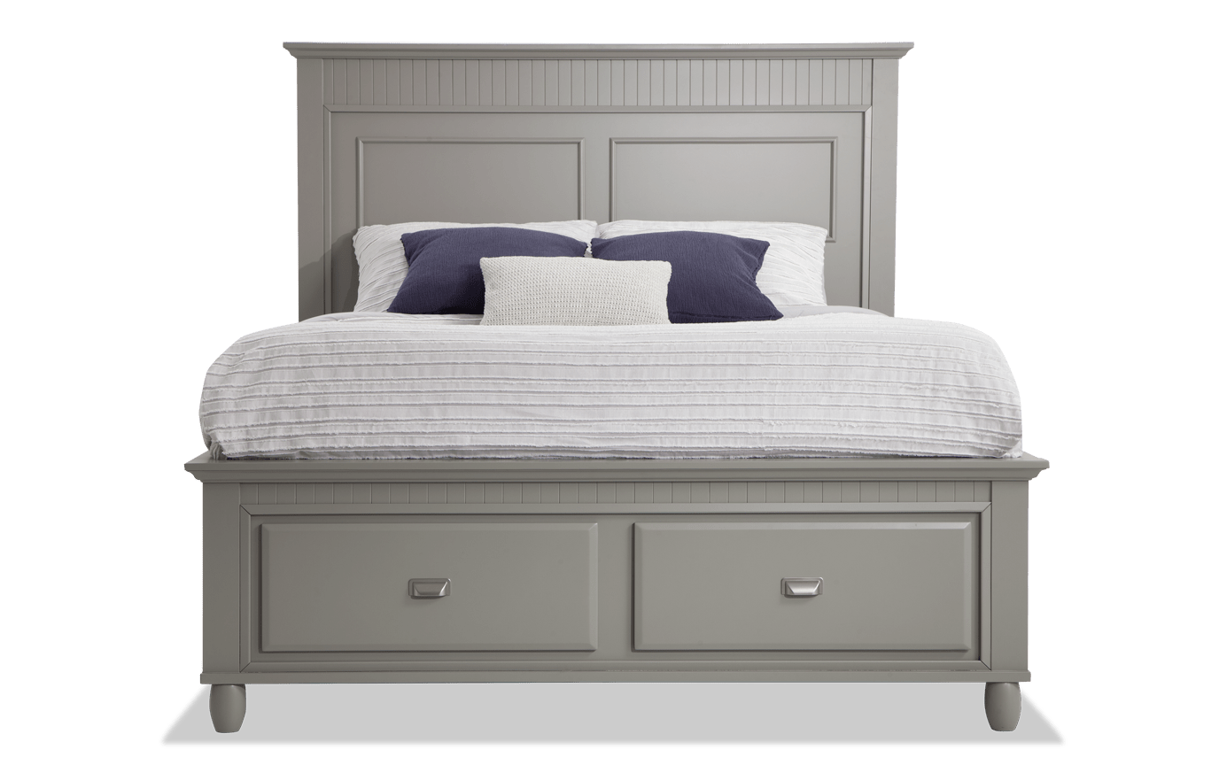 Spencer Queen Gray Storage Bed Bob S, Queen Size Bedroom Set With Storage Headboard And Footboard