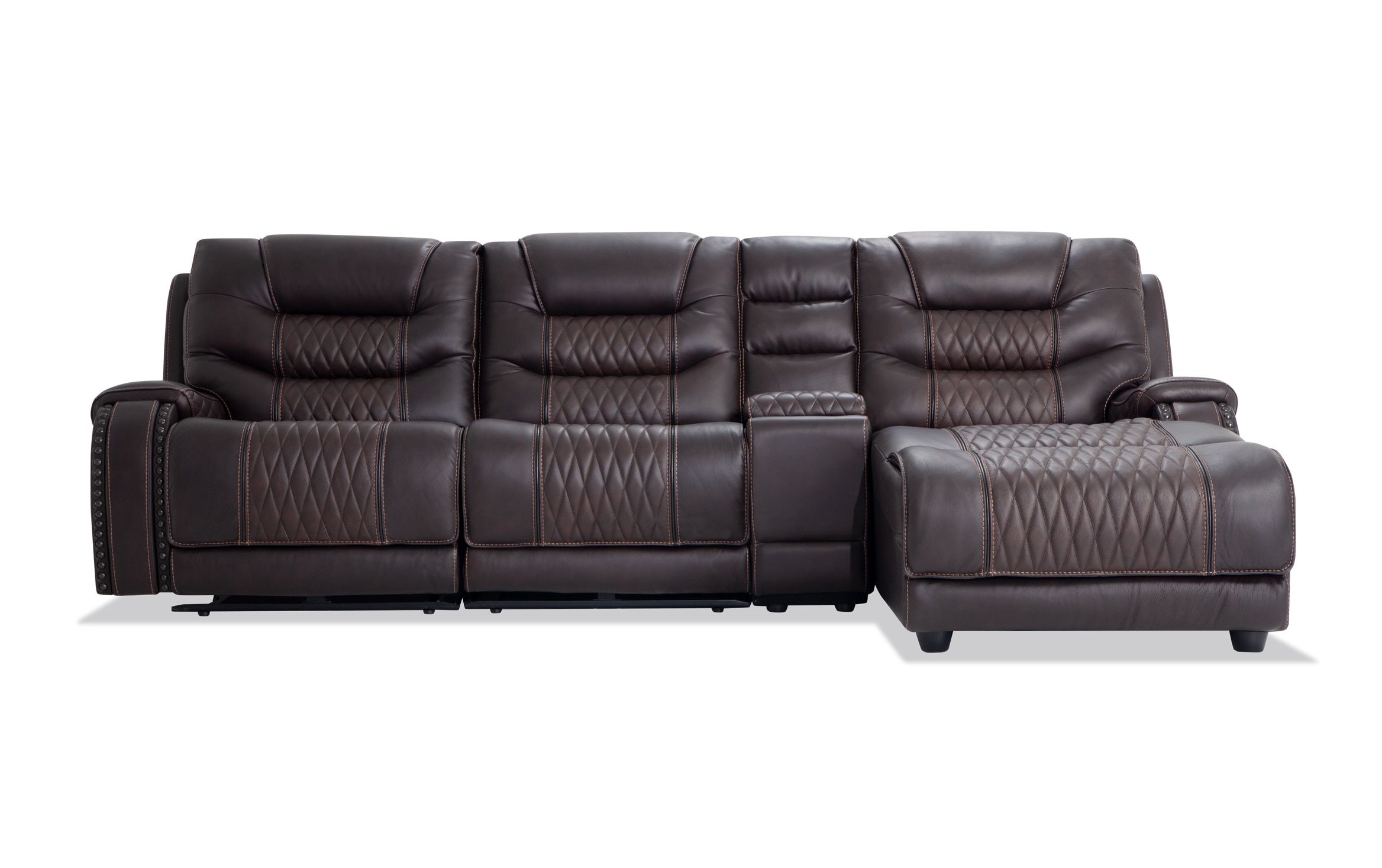 Walker Espresso 4 Piece Power Reclining Left Arm Facing Sectional Bob S Discount Furniture