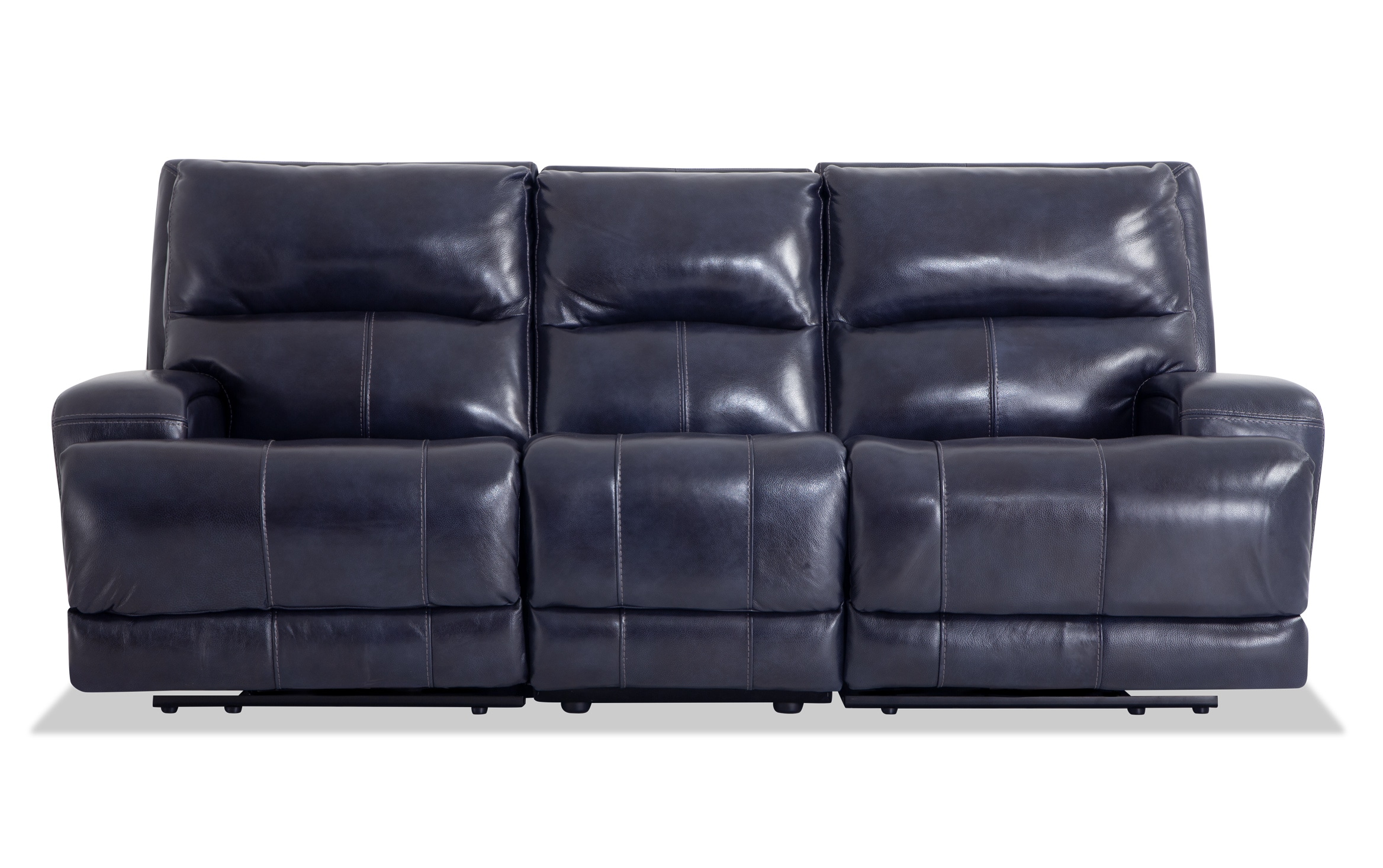 Cascade Navy Leather Reclining Sofa Outlet Bobs Navy Leather Reclining Sofa