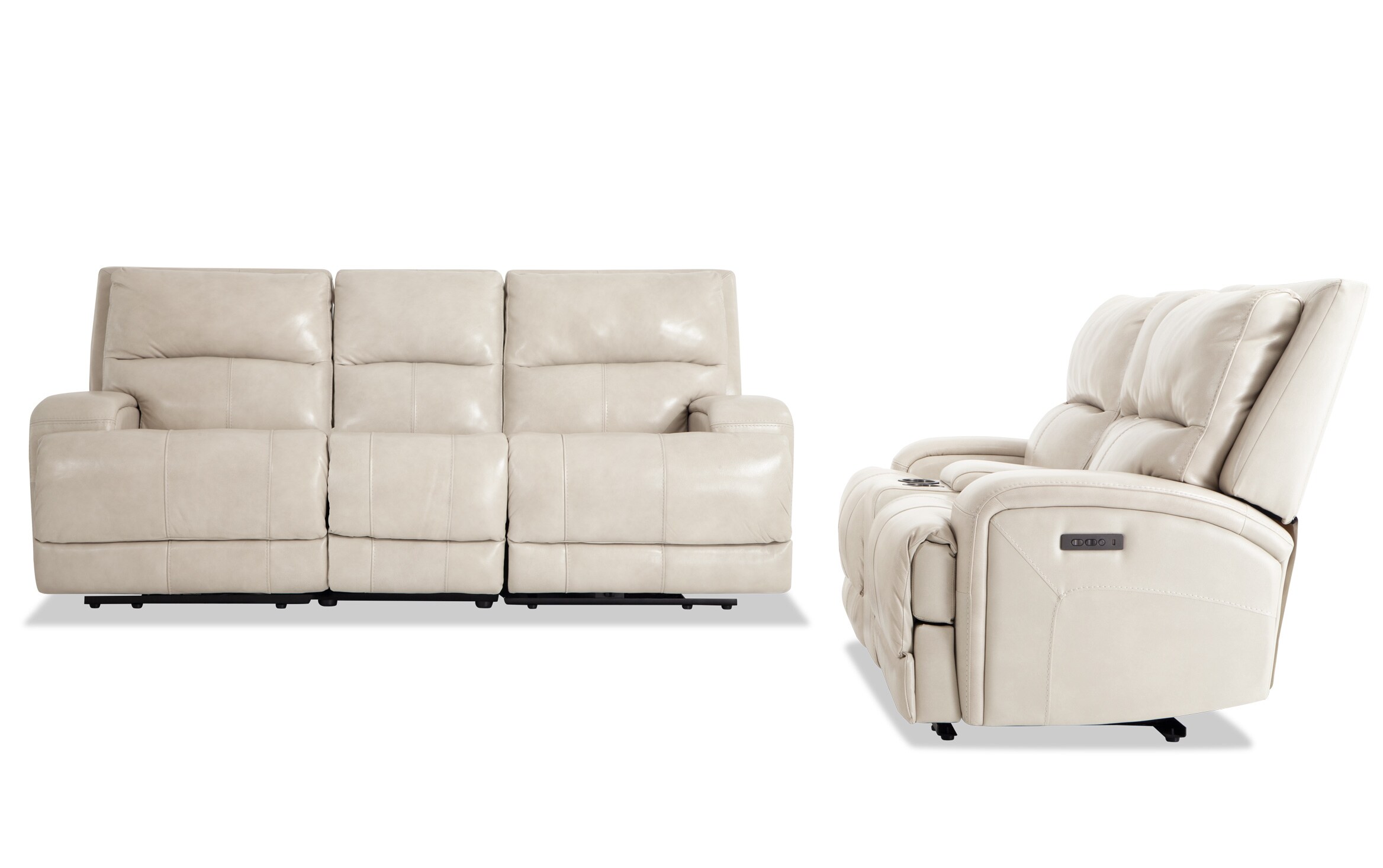 Cascade White Leather Reclining Sofa Console Loveseat Bobs Cascade White Leather Reclining