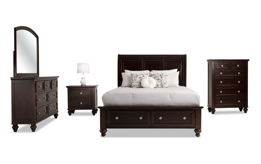 Portsmouth 5 Piece Queen Dark Cherry Storage Bedroom Set