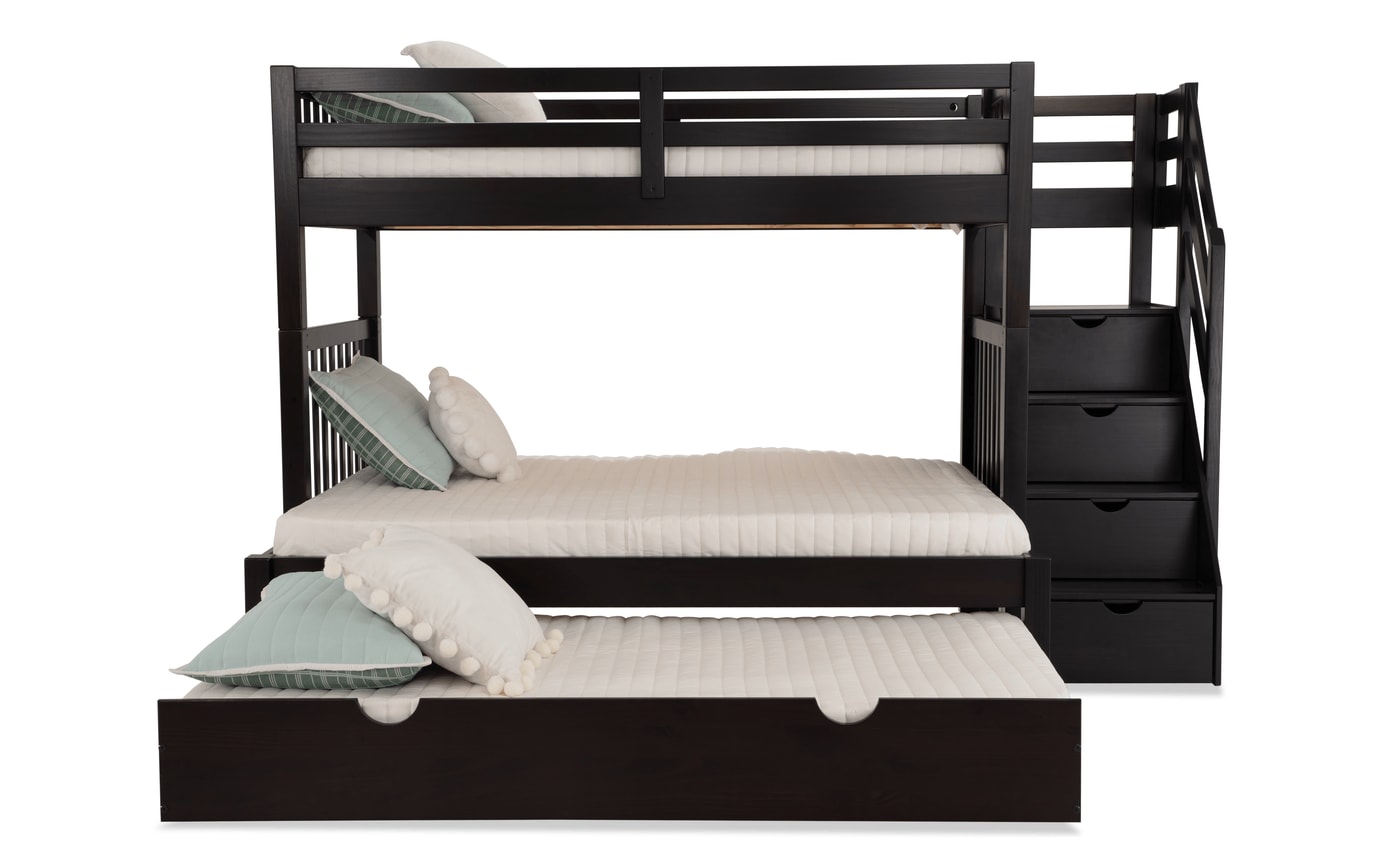 Keystone Stairway Twin Full Espresso Bunk Bed With Storage Trundle