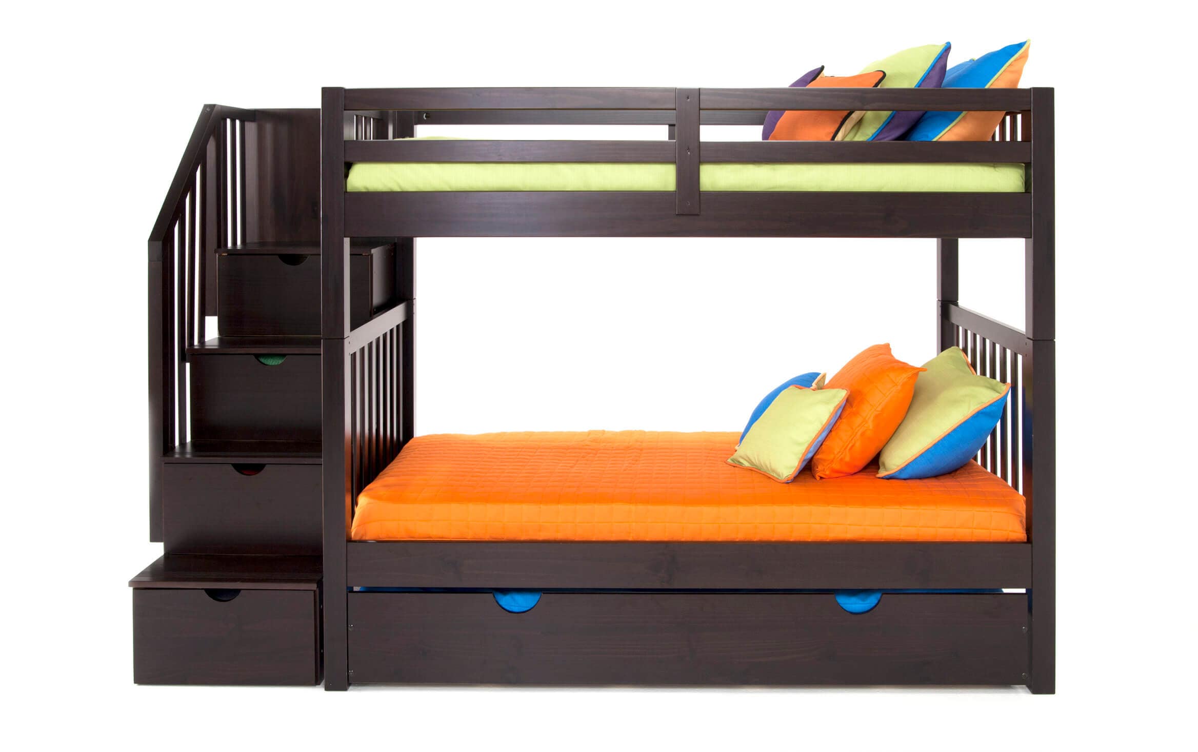 Keystone Twin Espresso Stairway Bunk, Bunk Beds Sold With Mattresses