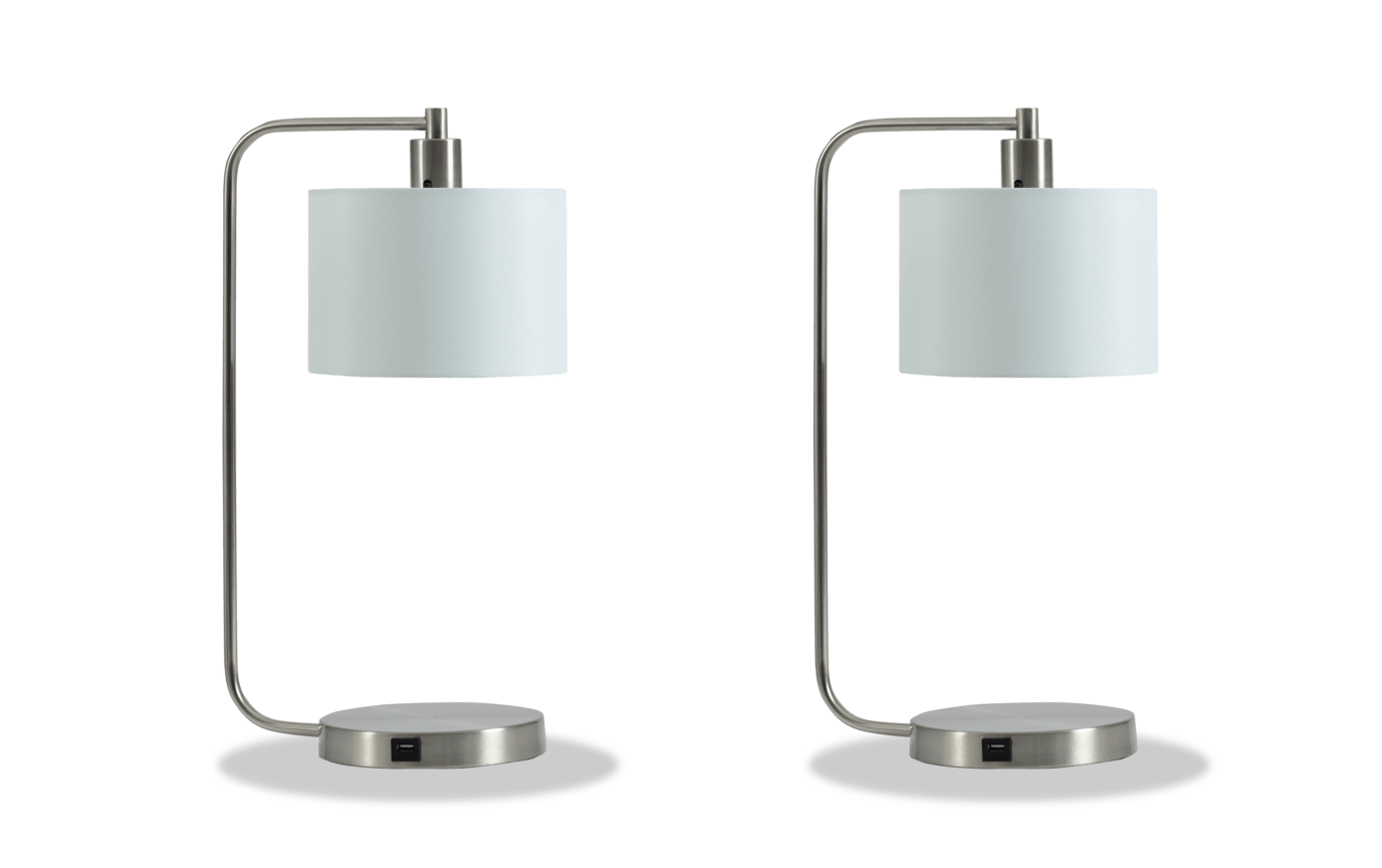 Sheldon 21 Brushed Nickel Usb Lamps, William Wide Table Lamp