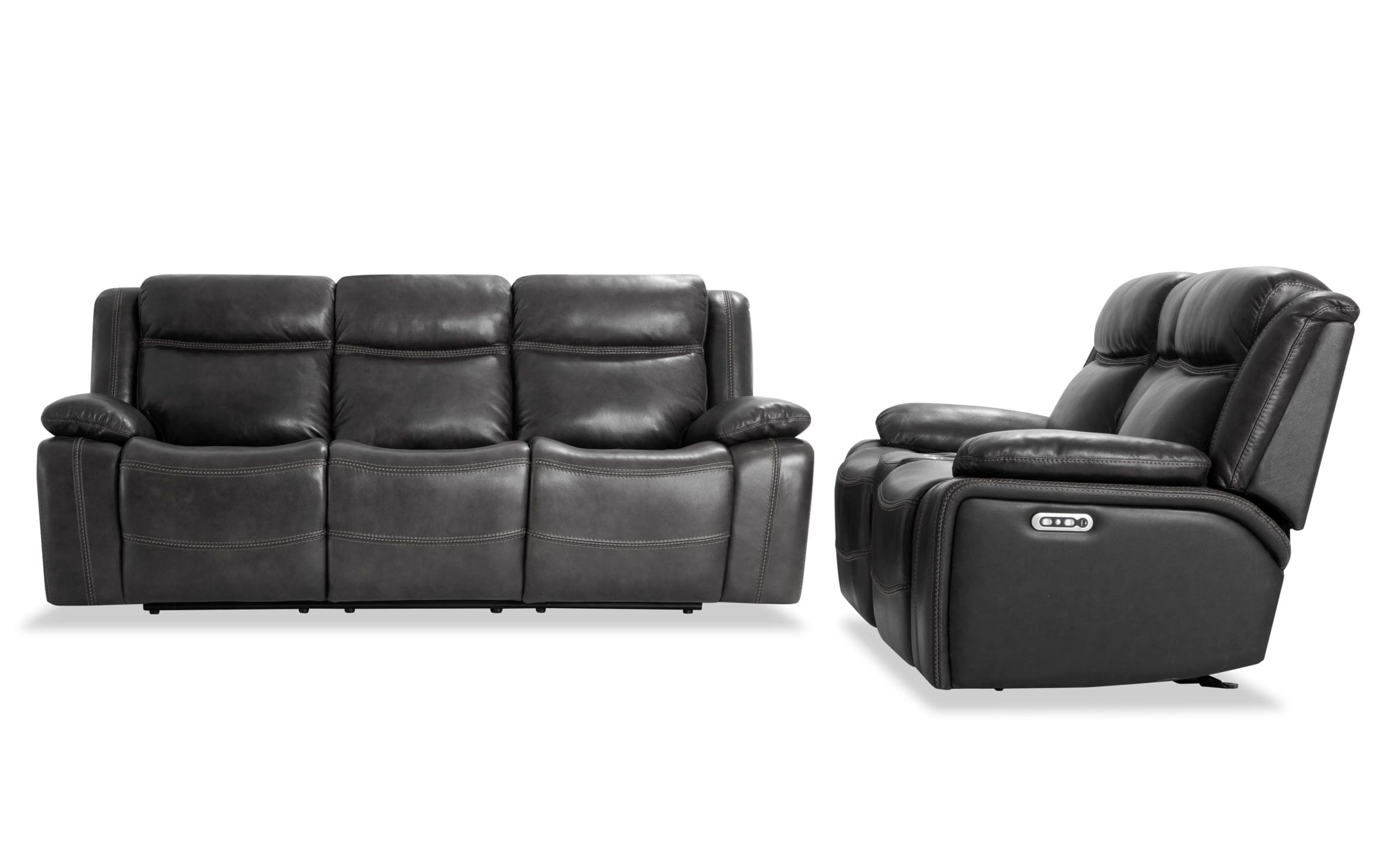 Trailblazer Gray Leather Power, Gray Leather Reclining Sofa And Loveseat