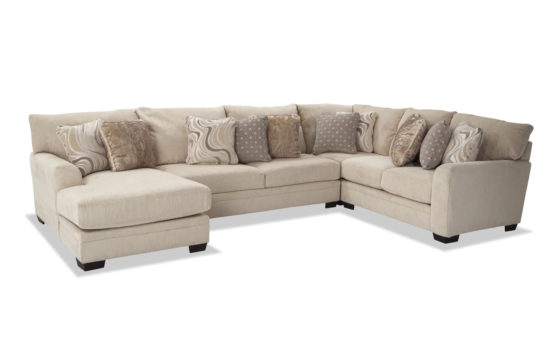 Luxe Cream 4 Piece Right Arm Facing Bob O Pedic Gel Queen Sleeper Sectional With Chaise Bob S Discount Furniture