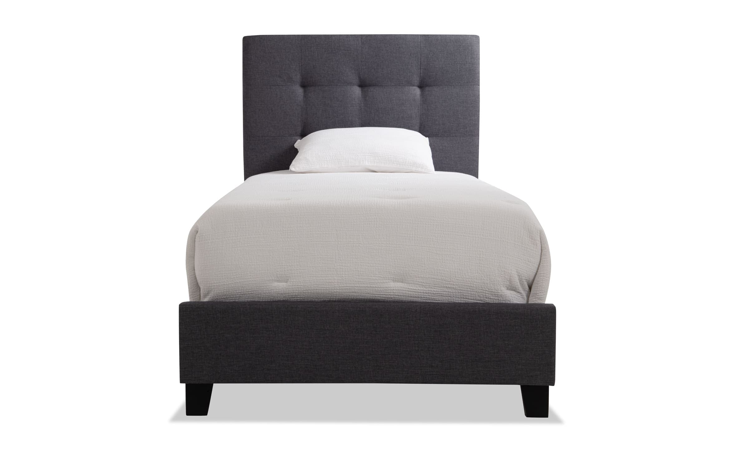 Aiden Twin Gray Upholstered Bed Bob S, Twin Bed With Padded Headboard