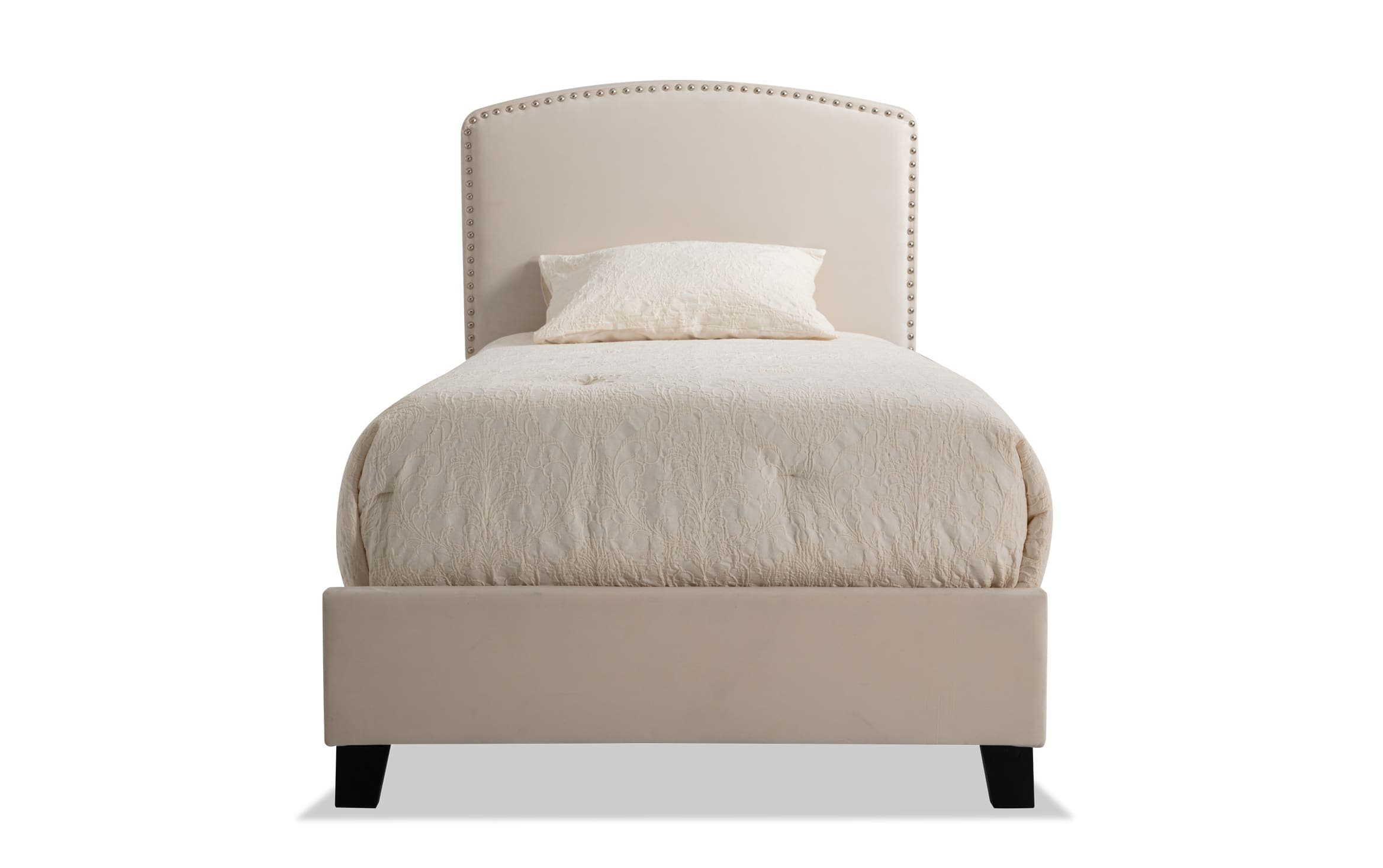 Isabella Twin Beige Upholstered Bed, Bobs Twin Bed