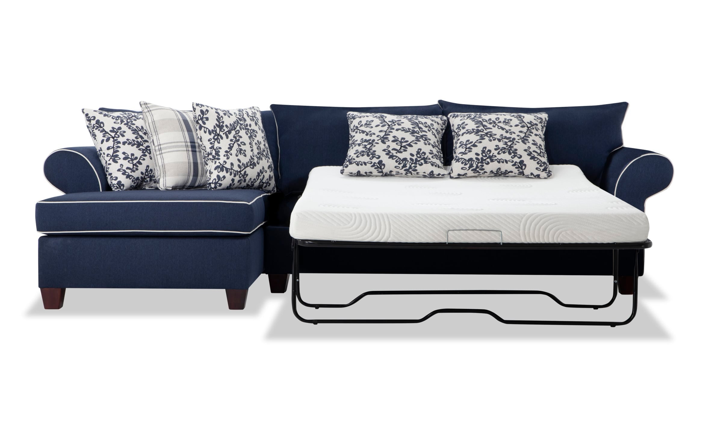 Spencer Navy 2 Piece Right Arm Facing Bob O Pedic Gel Full Sleeper Sectional Bob S Discount Furniture