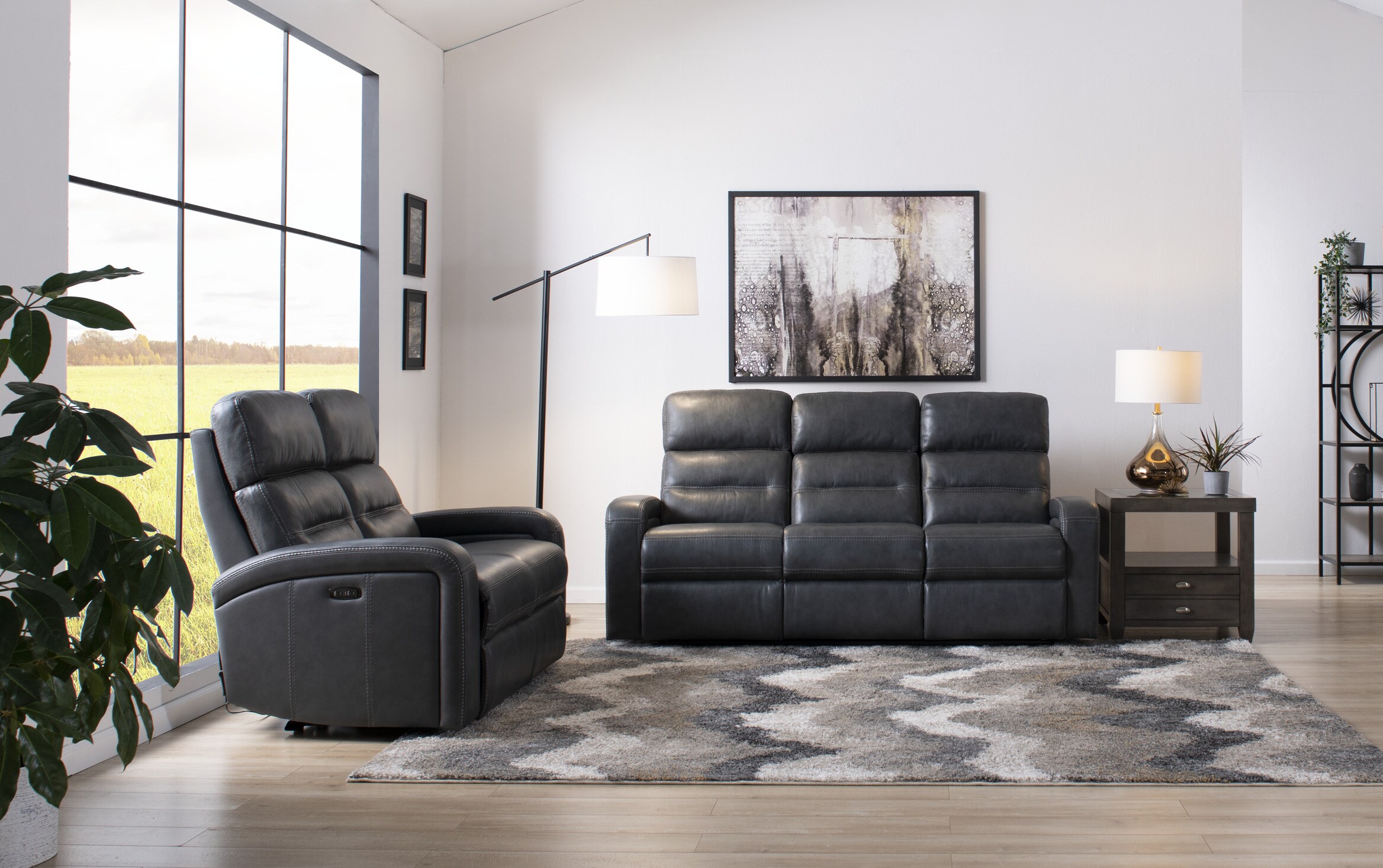 Gray Leather Power Reclining Sofa And Loveseat