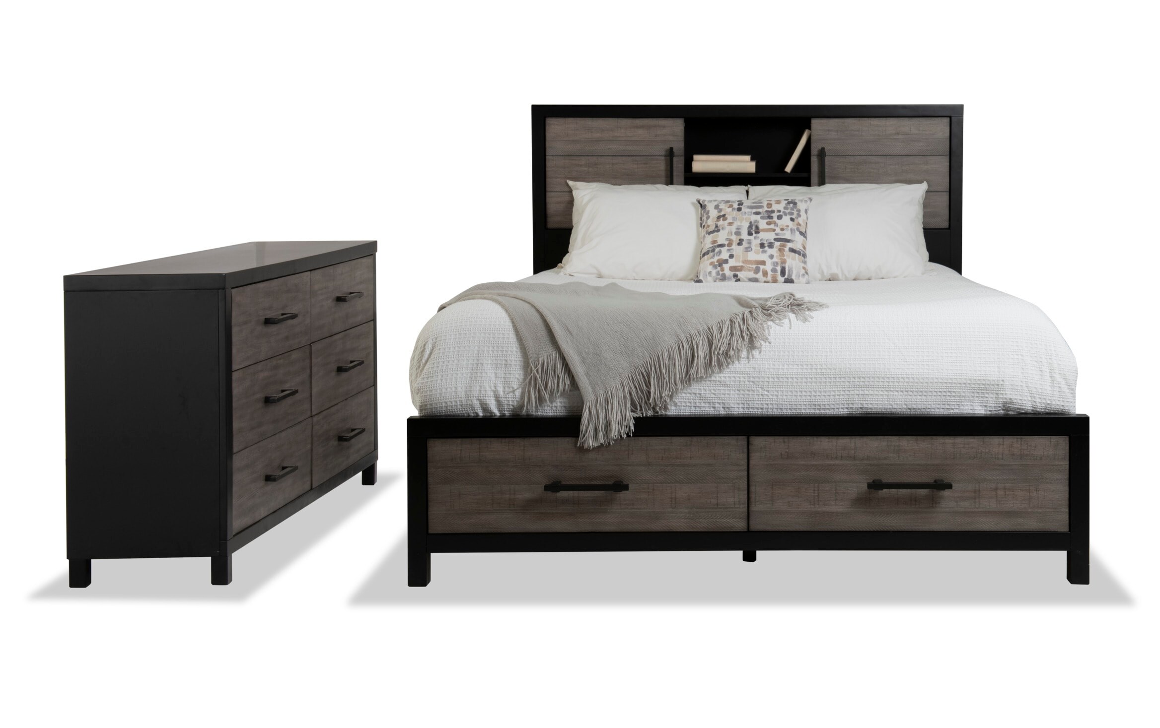 Gray Bookcase Storage Bedroom Set, King Size Bed Sets Bobs Furniture