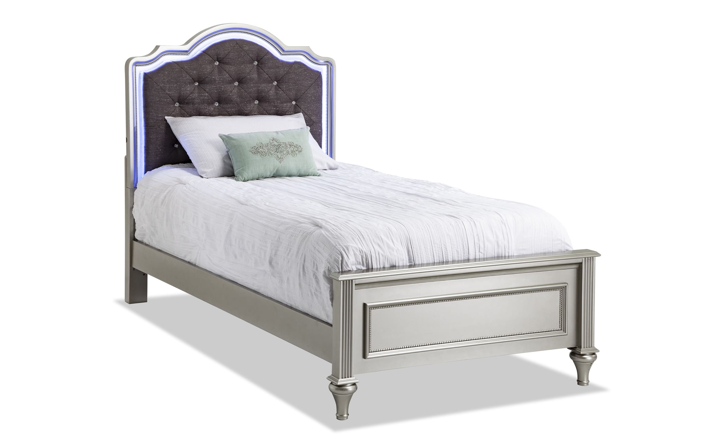 Madelyn Platinum Twin Upholstered Bed, Bobs Furniture Twin Bed Frame