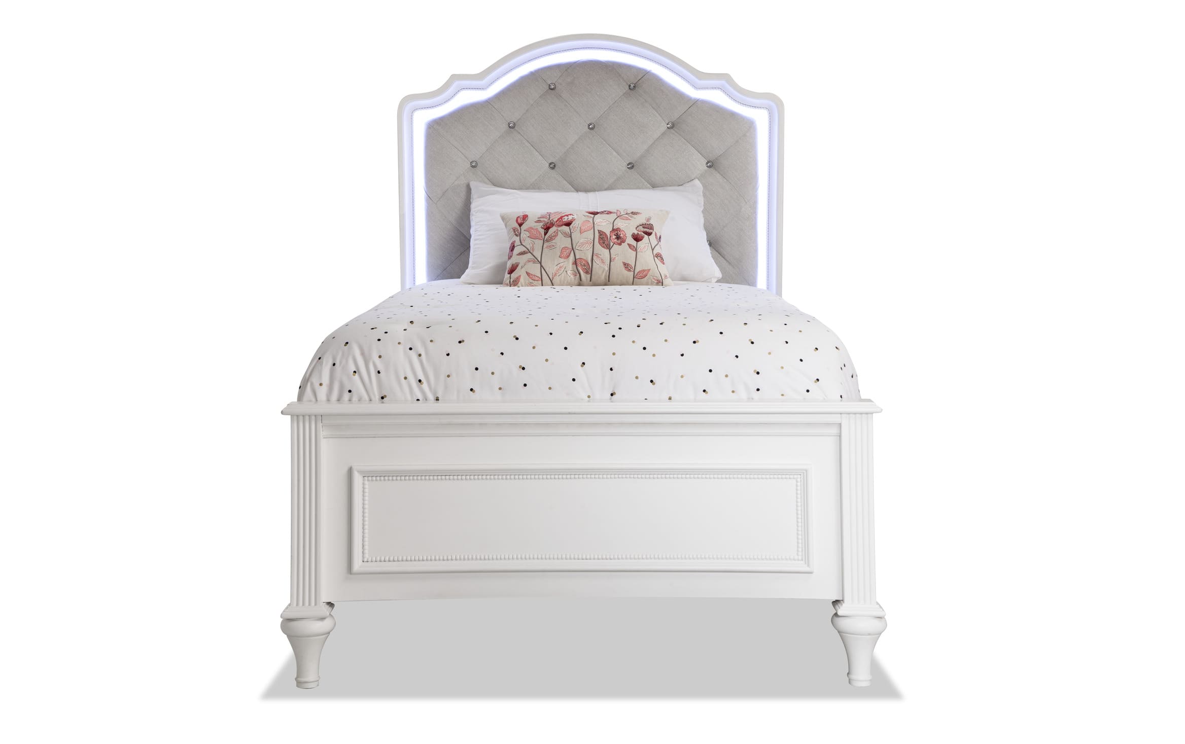 Madelyn White Twin Upholstered Bed, Twin Fabric Headboard Tufted