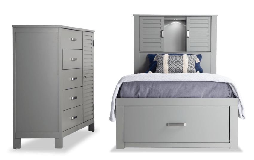 Dalton 2 Piece Twin Gray Storage Bedroom Set