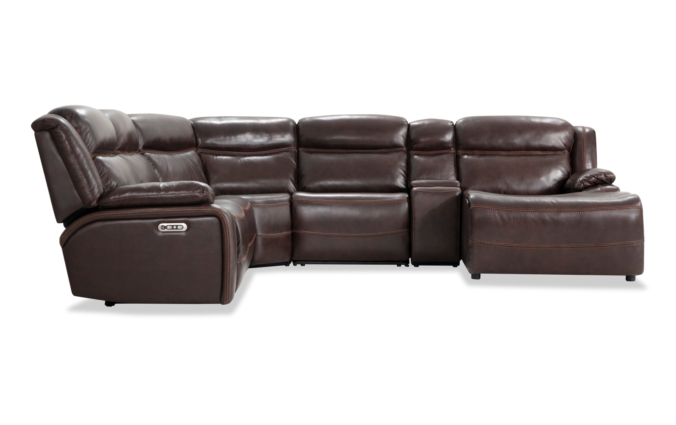Trailblazer Brown Leather 6 Piece Power, Brown Leather Couch With Recliners