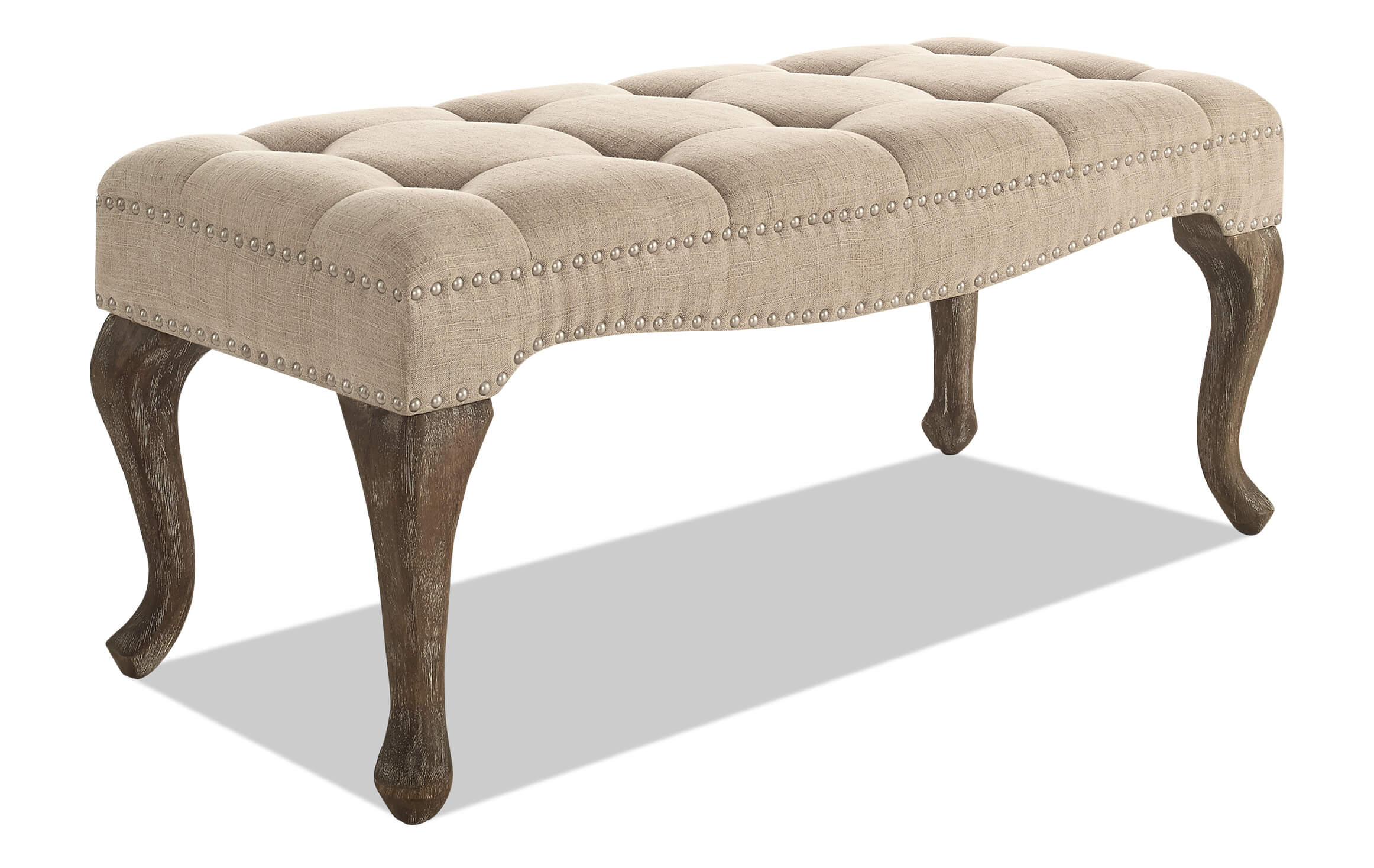 Vernice Natural Tufted Linen Bench Bobs Discount Furniture