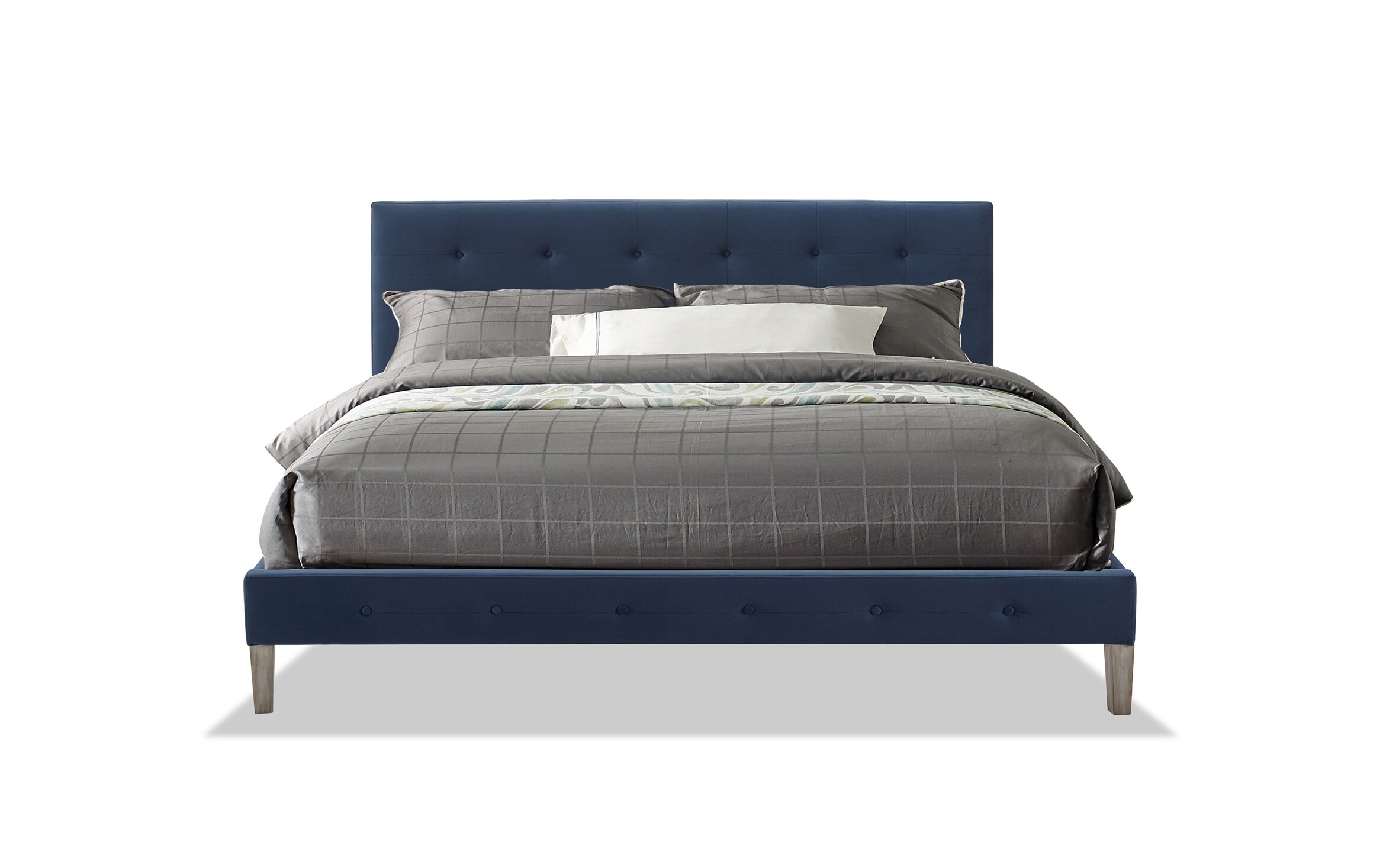 Foster King Blue Upholstered Platform Bed Bob S Discount Furniture