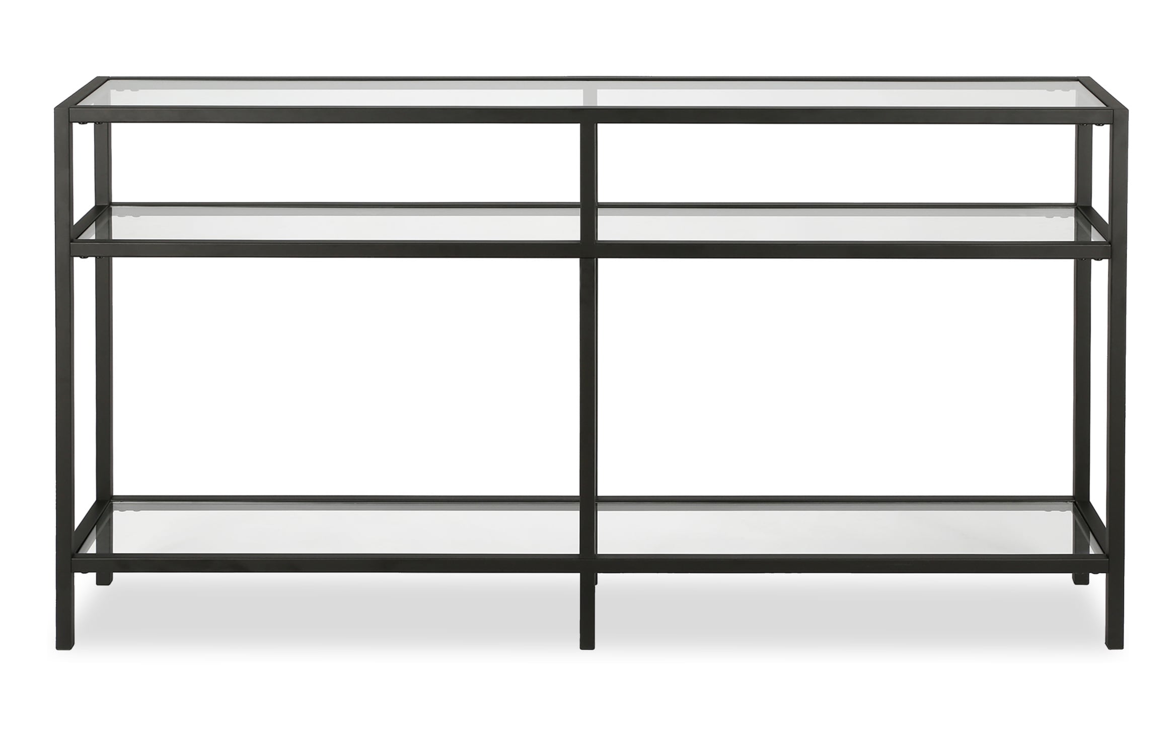 Linda Split Black Console Table Bob S, Black Wrought Iron Console Table With Glass Top