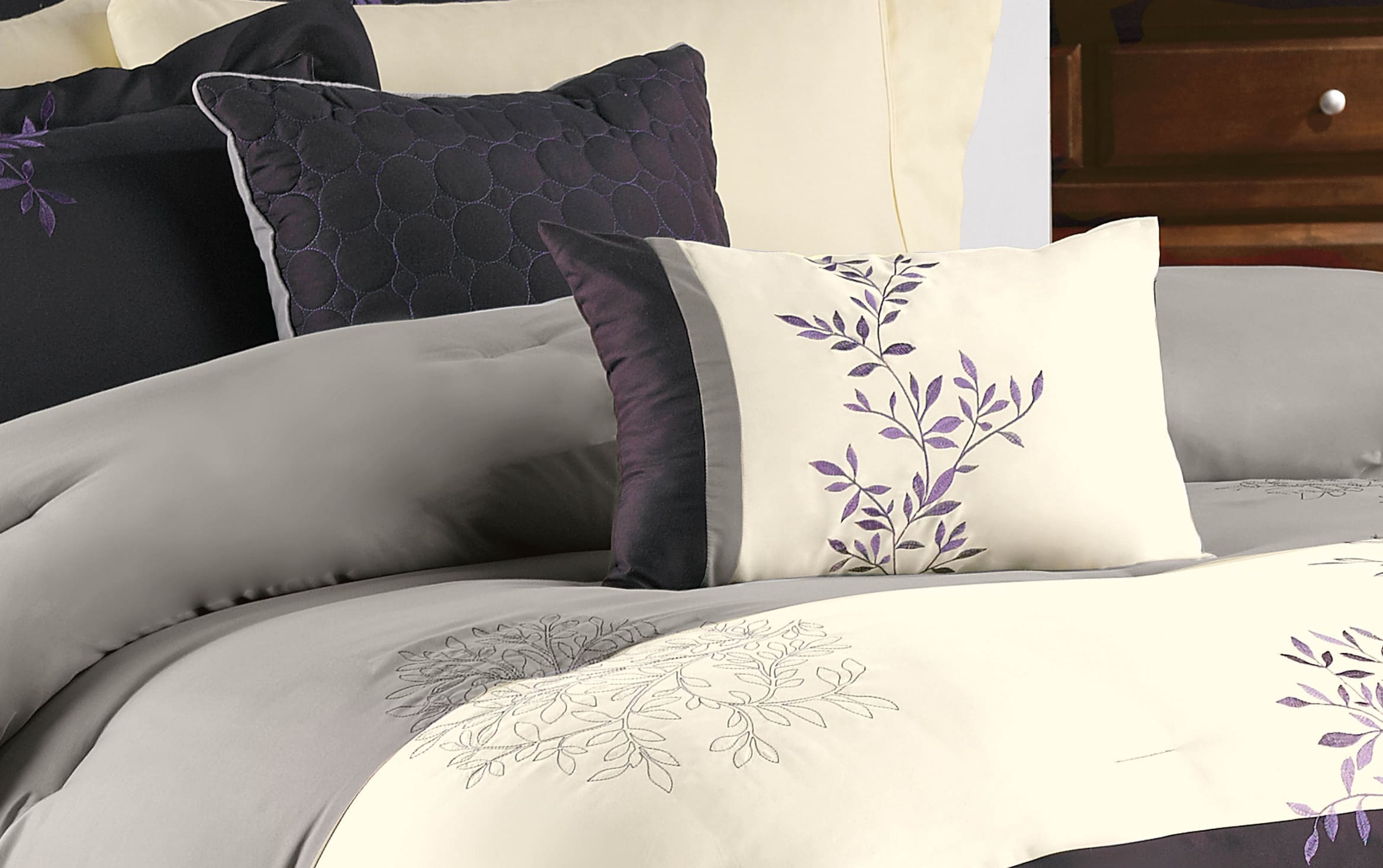 Mori 7 Piece King Purple Comforter Set, Purple Bed In A Bag Queen Size