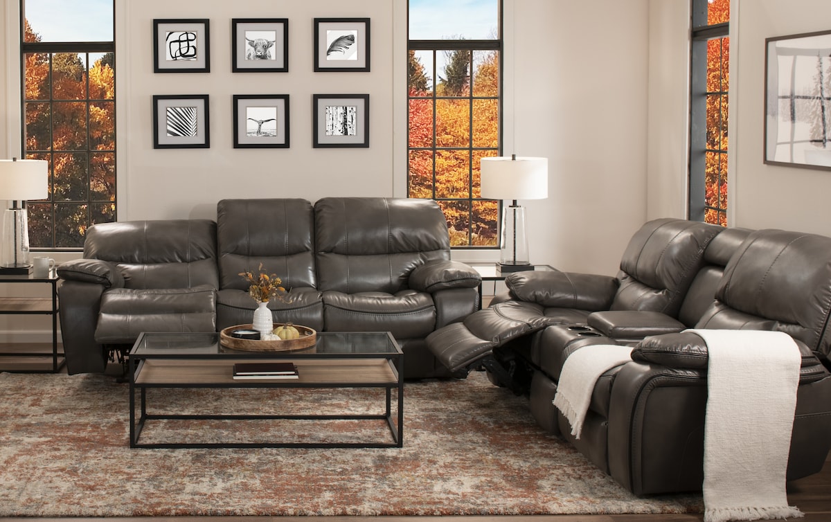 Avenger Gray Power Reclining Console Loveseat gray_color