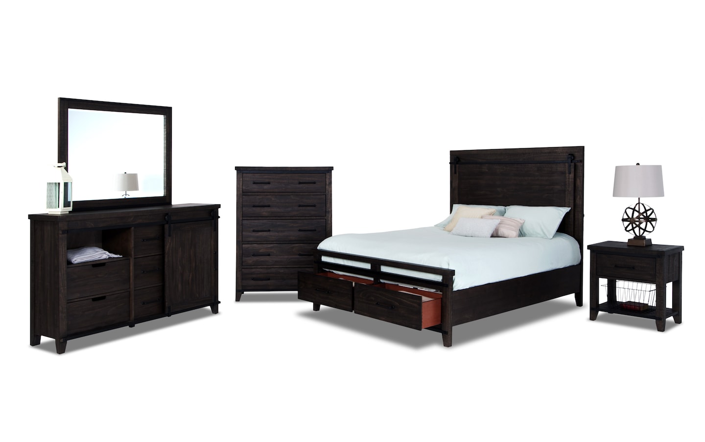 Montana 5 Piece Queen Brown Storage Bedroom Set with Chest | queen