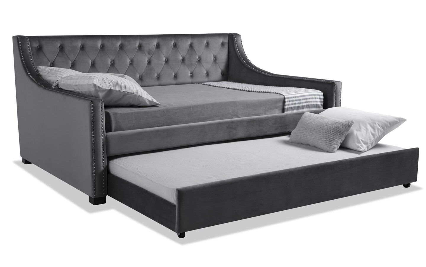 Chloe Full Gray Upholstered Daybed with Twin Trundle & 2 Perfection