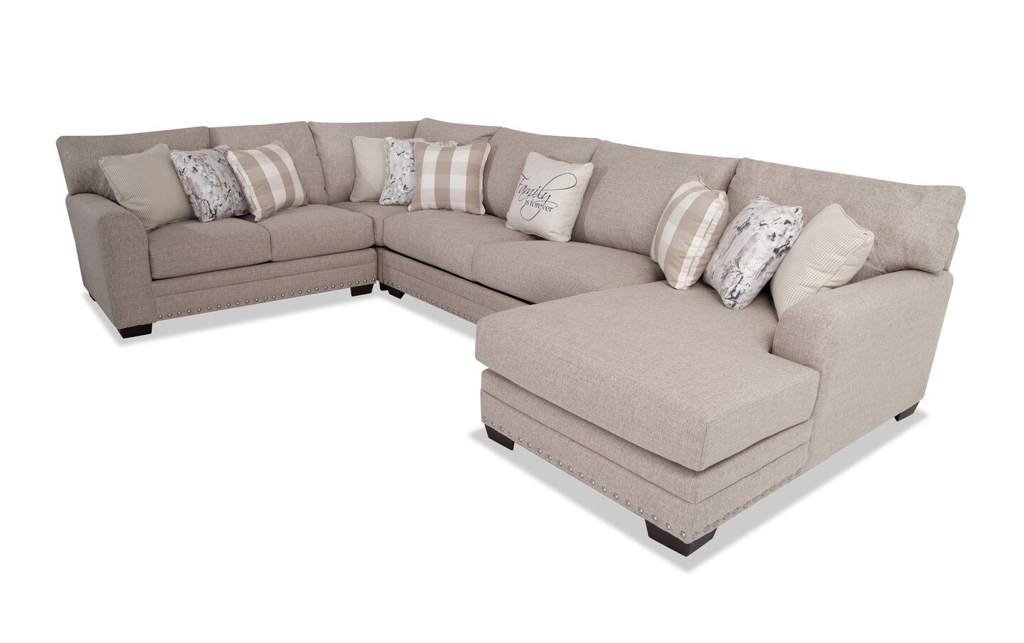 Cottage Chic Beige 150 4 Piece Right Arm Facing Chaise Sectional