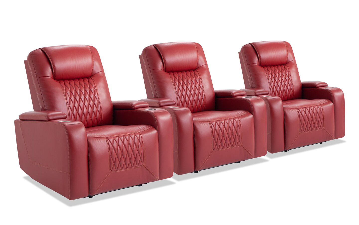Showtime Red Faux Leather Home Theater Power Recliner Set of 3 Bob s Discount Furniture Mattress Store