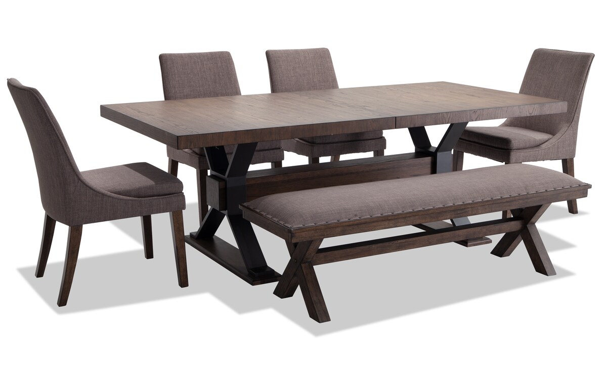 Lennox 6 Piece Dining Set with Bench & Upholstered Chairs brown